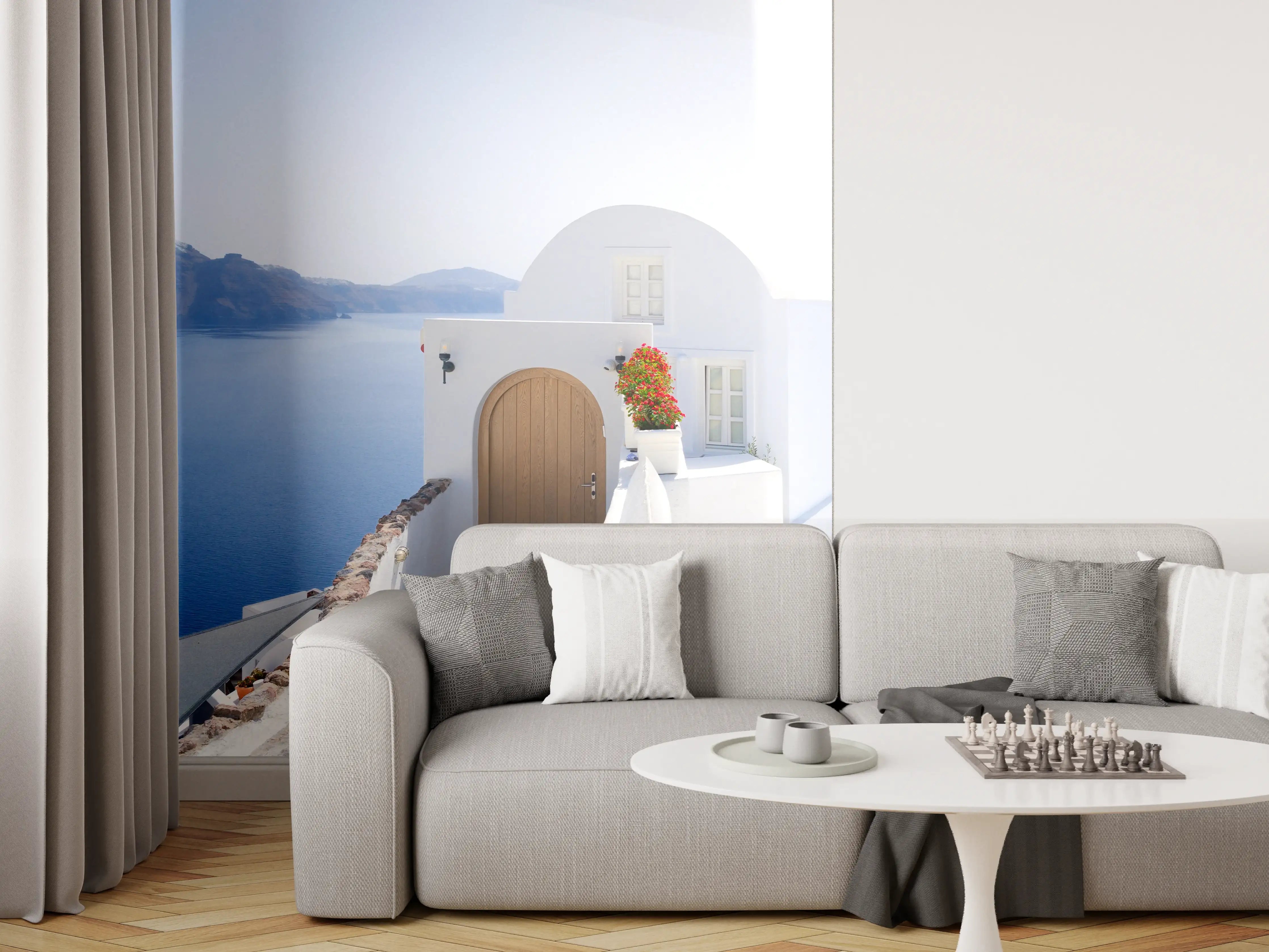 Wandverkleidung Wohnzimmer - schöne Details der Insel Santorin