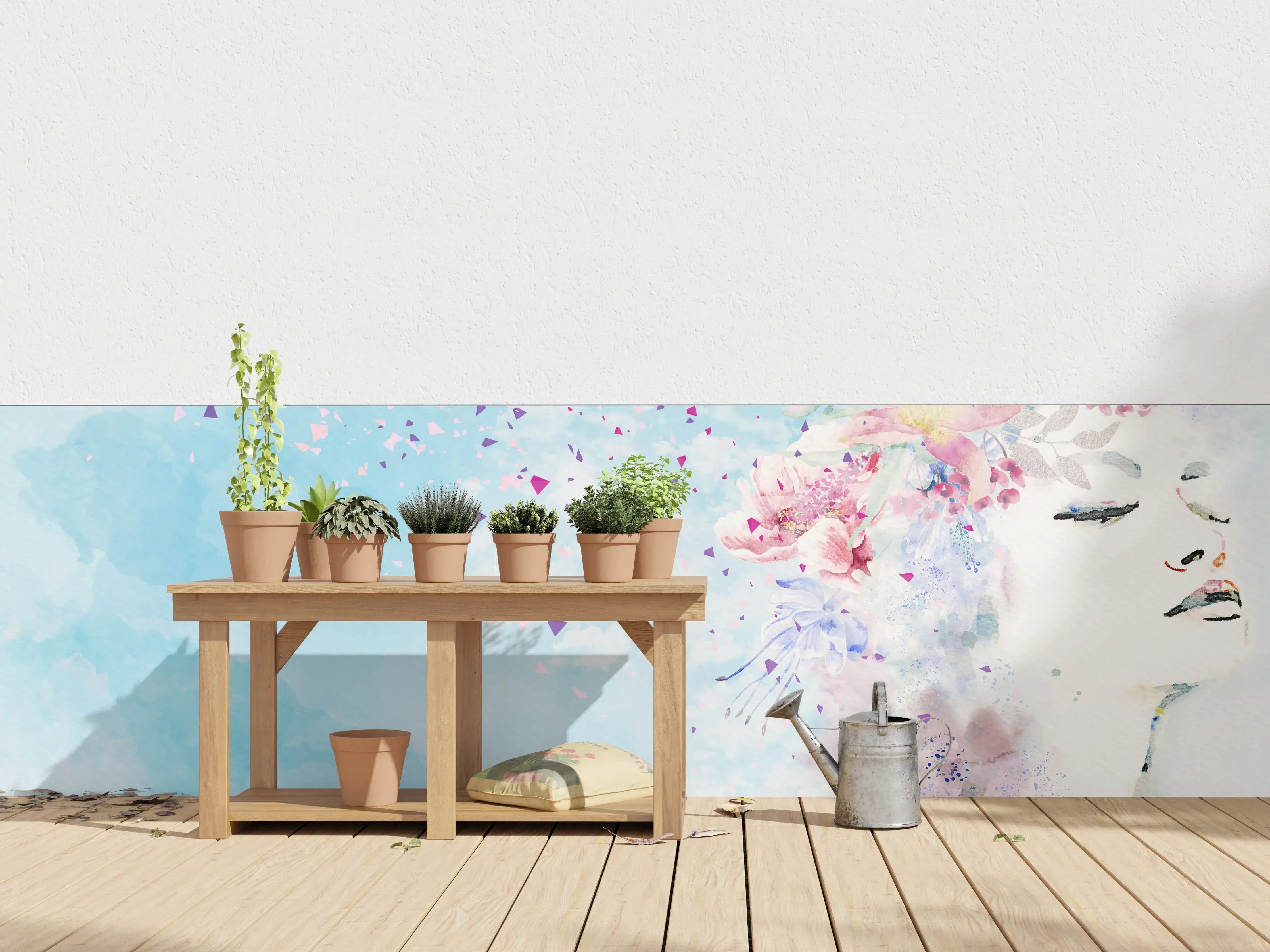 Wandverkleidung außen - Abstraktes frühlings Aquarell einer Frau