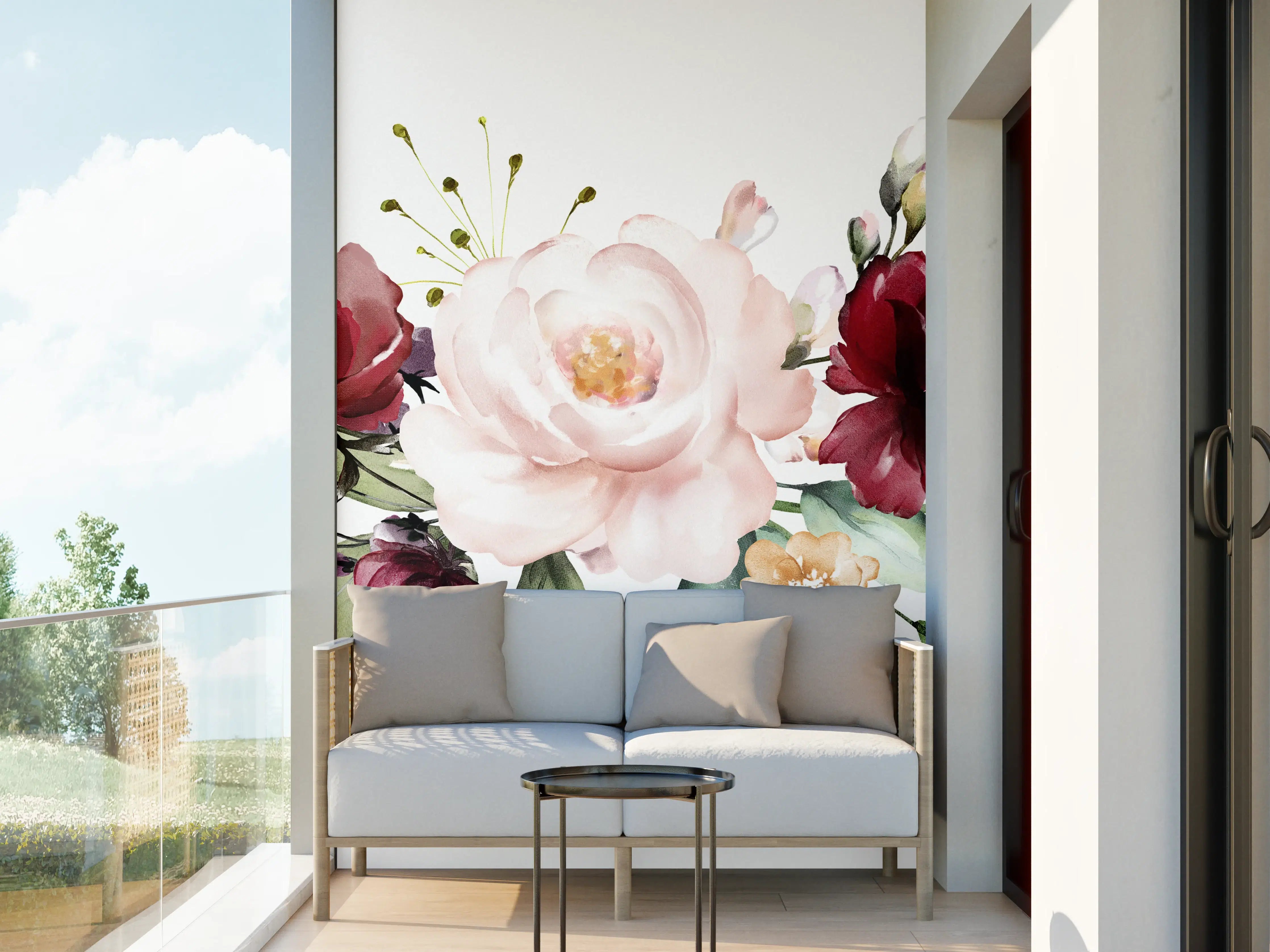 Wandverkleidung außen - Aquarell bordeauxfarbene Blumen
