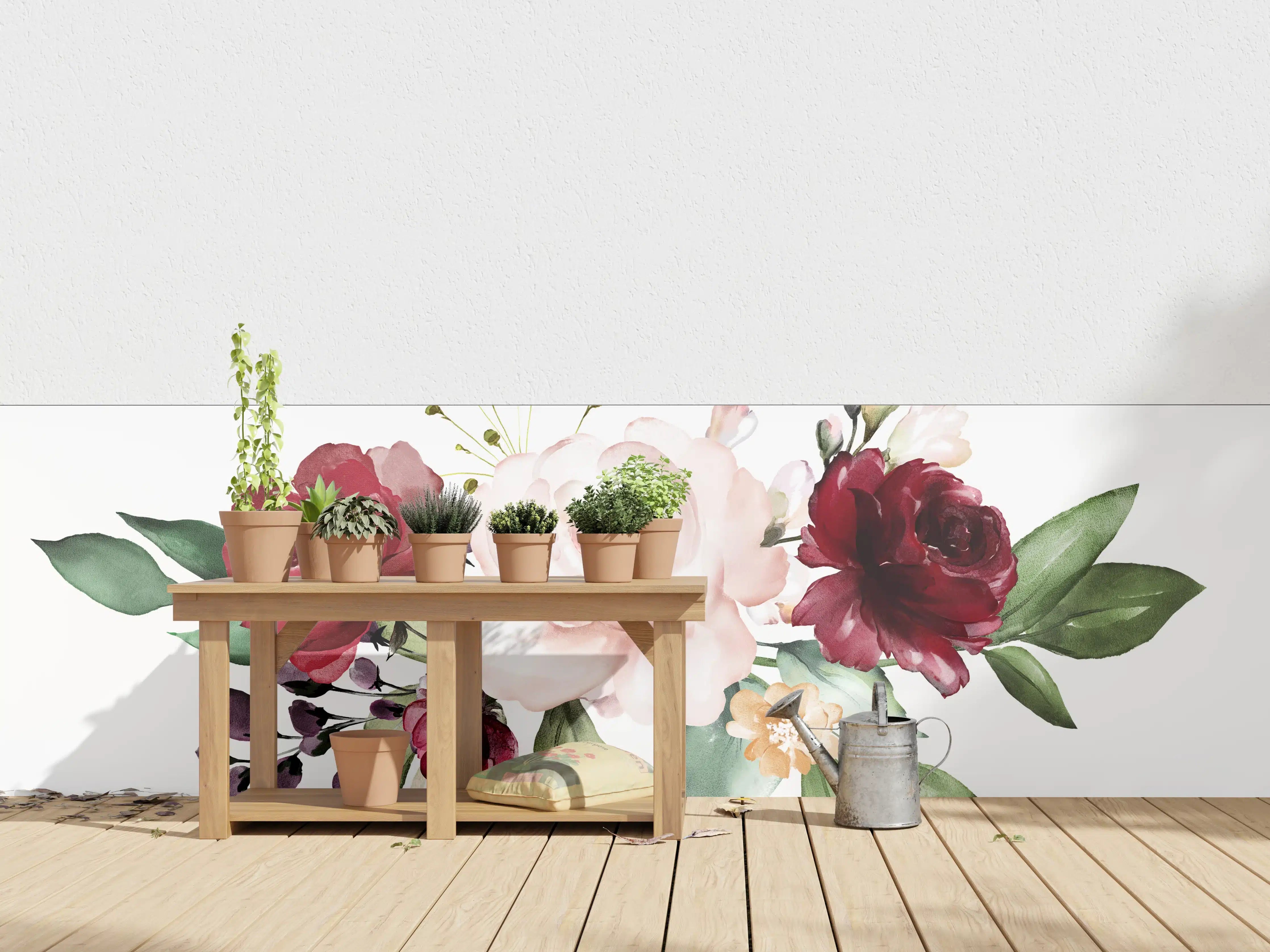 Wandverkleidung außen - Aquarell bordeauxfarbene Blumen