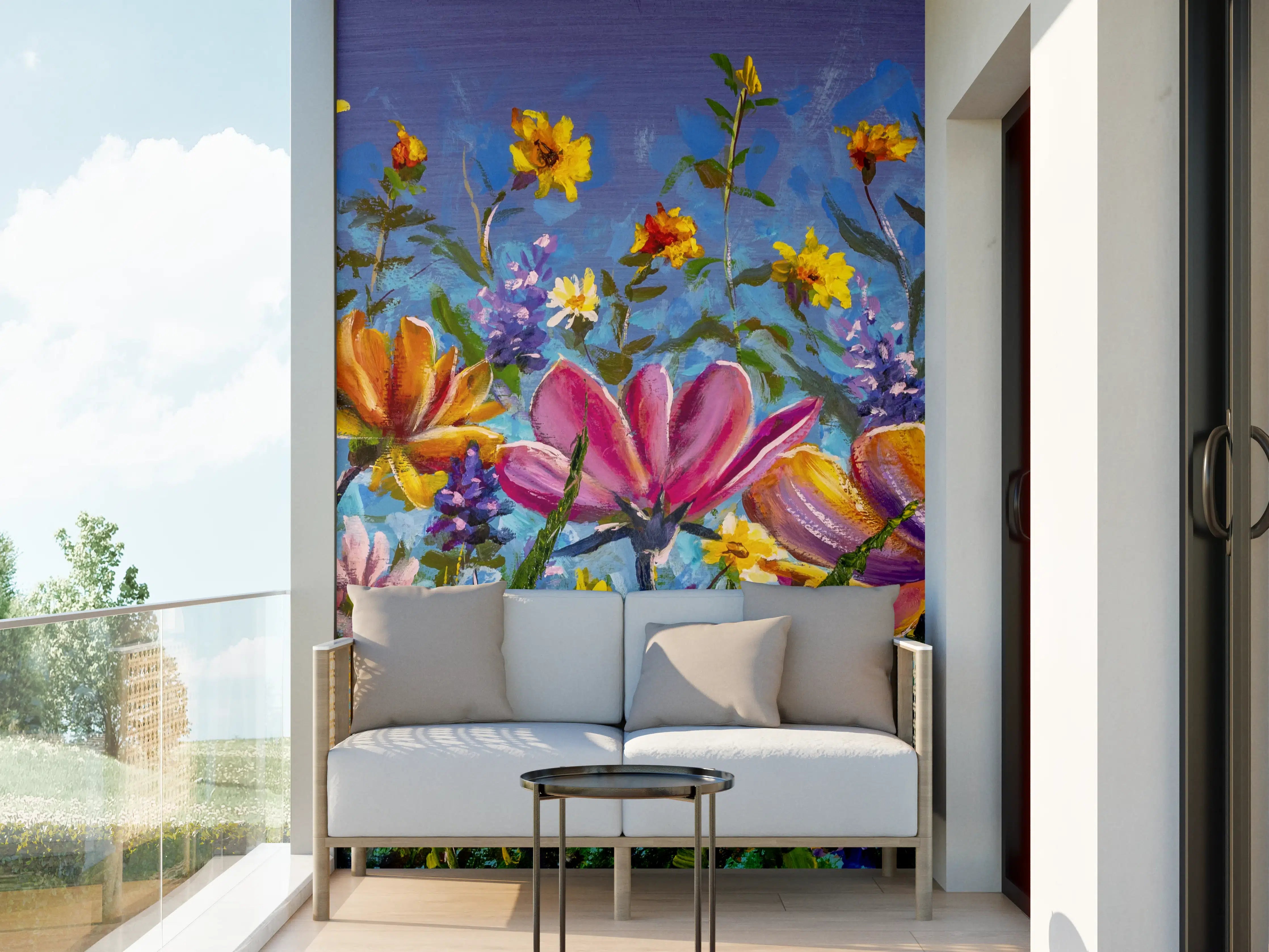 Wandverkleidung außen - Bunter Blumenmix Ölgemälde
