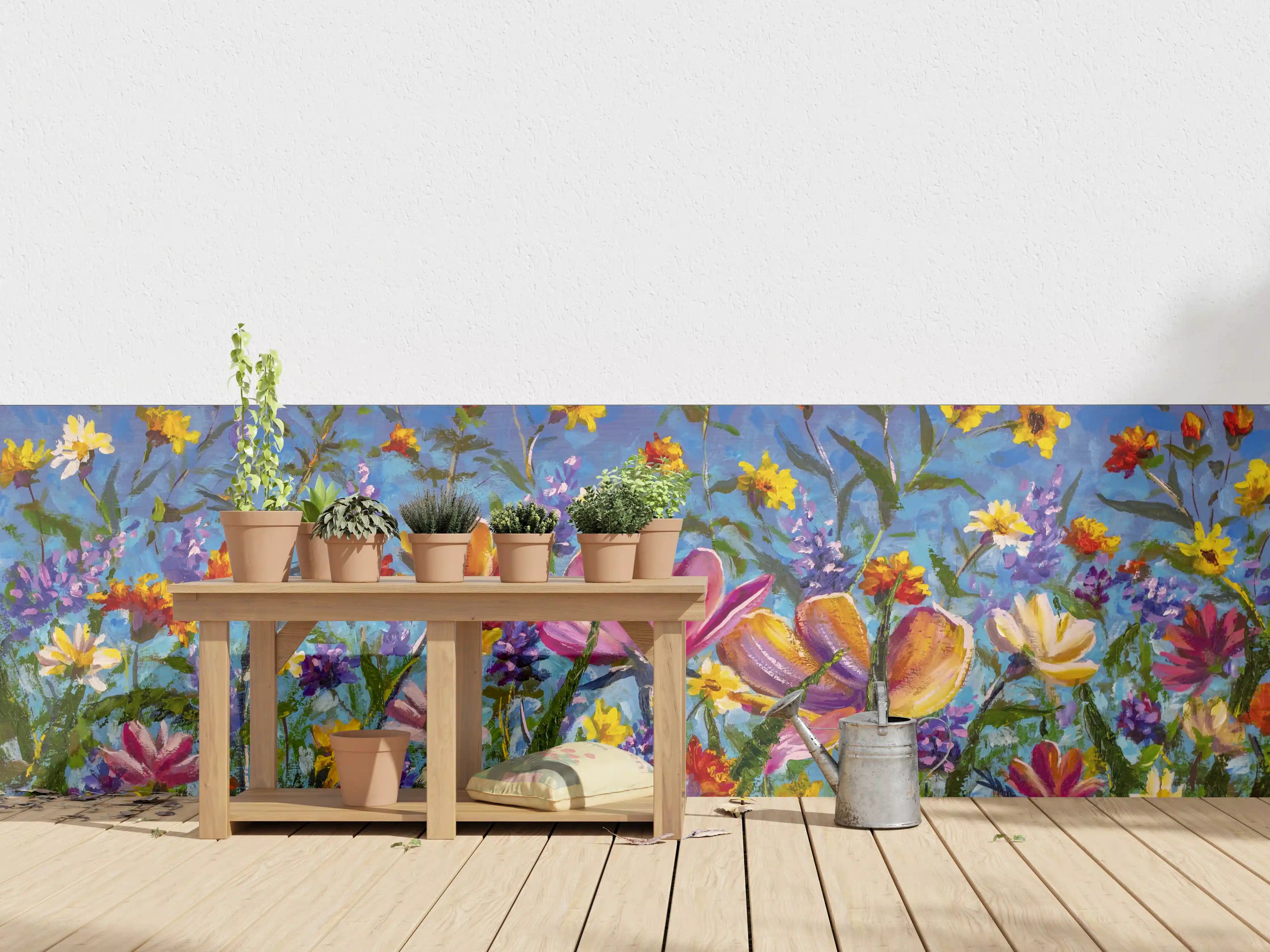 Wandverkleidung außen - Bunter Blumenmix Ölgemälde