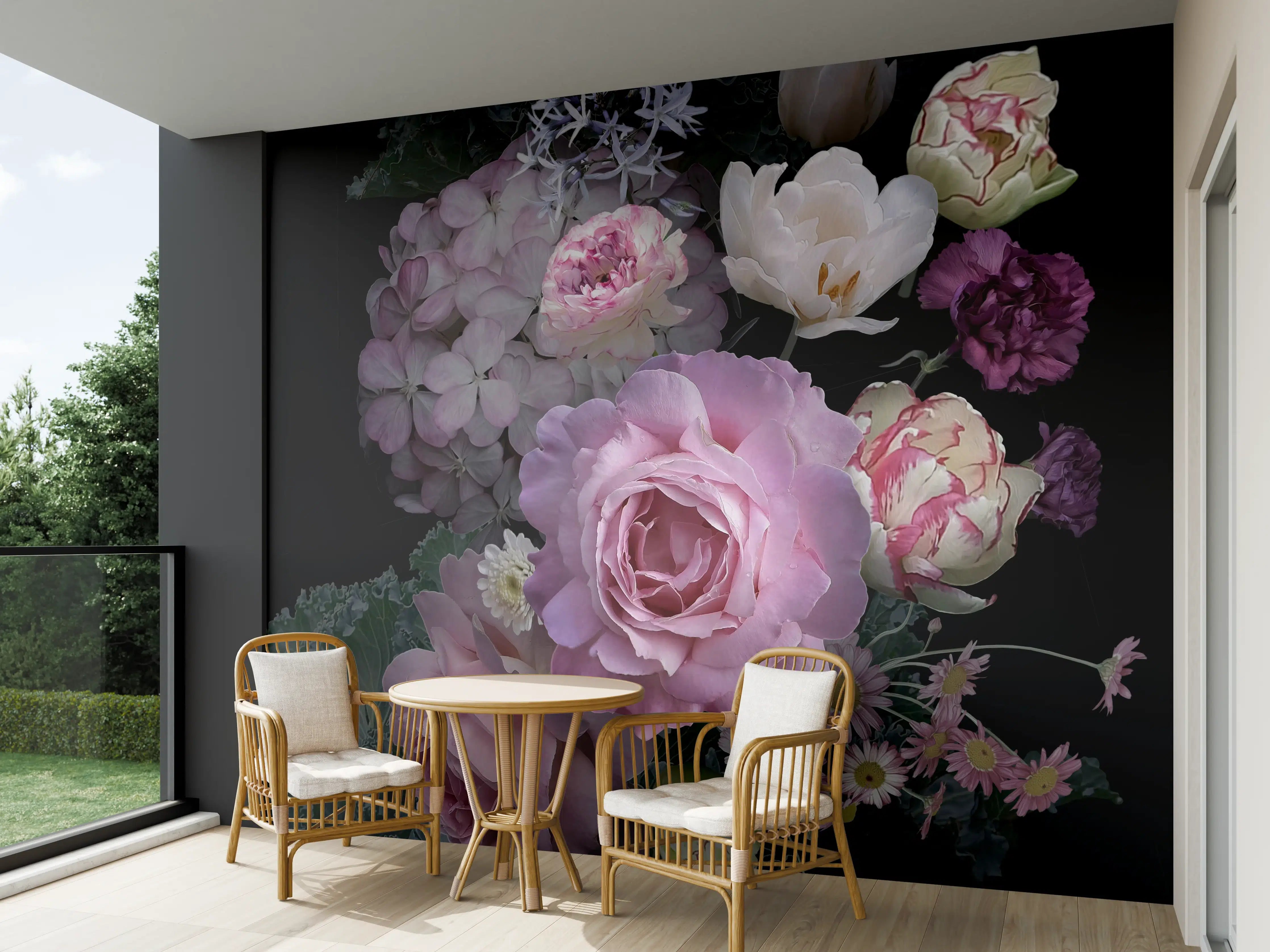 Wandverkleidung außen - Garten Blumen mit dunklem Hintergrund