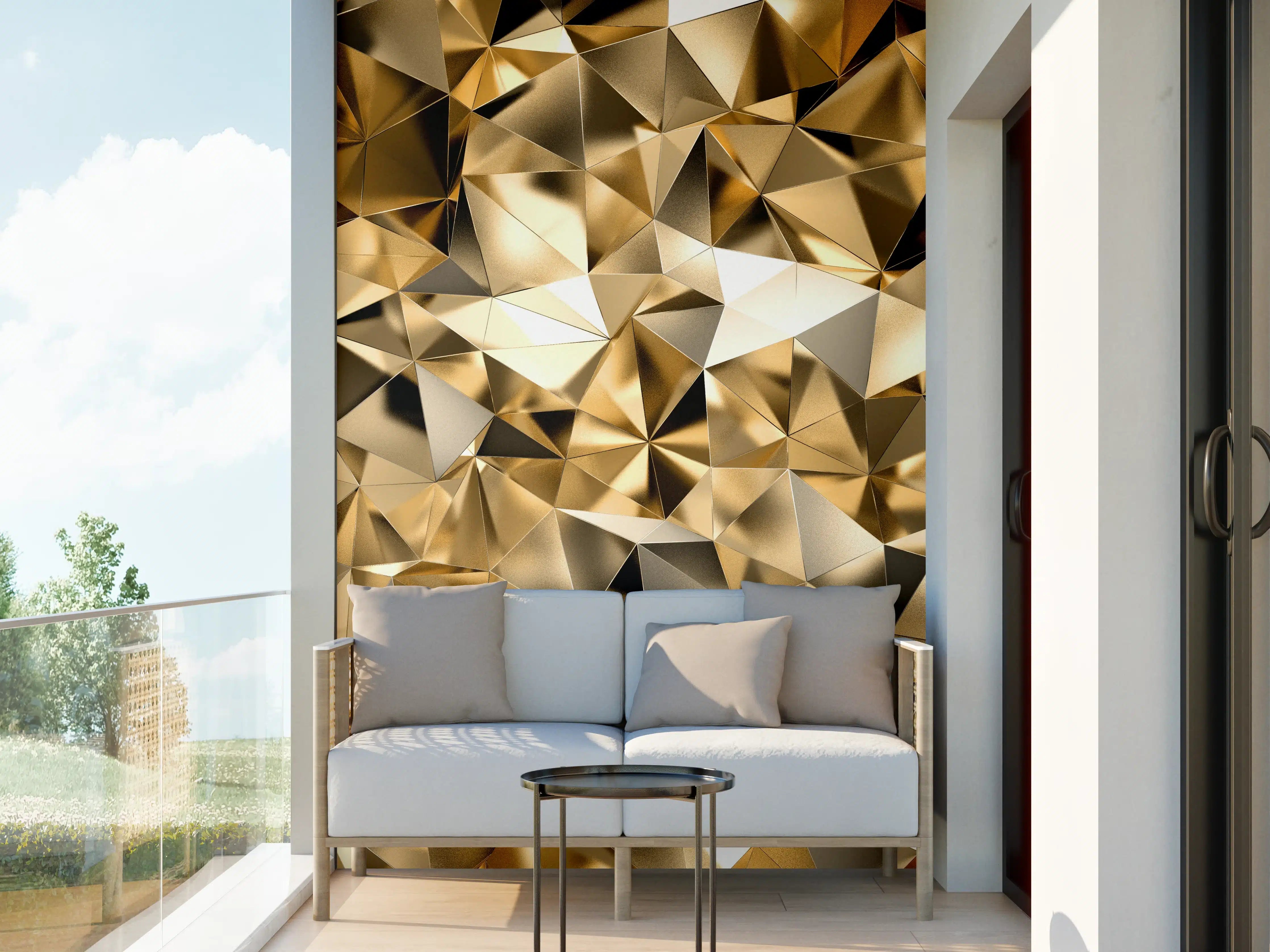 Wandverkleidung außen - 3D Goldenes Kristall Design