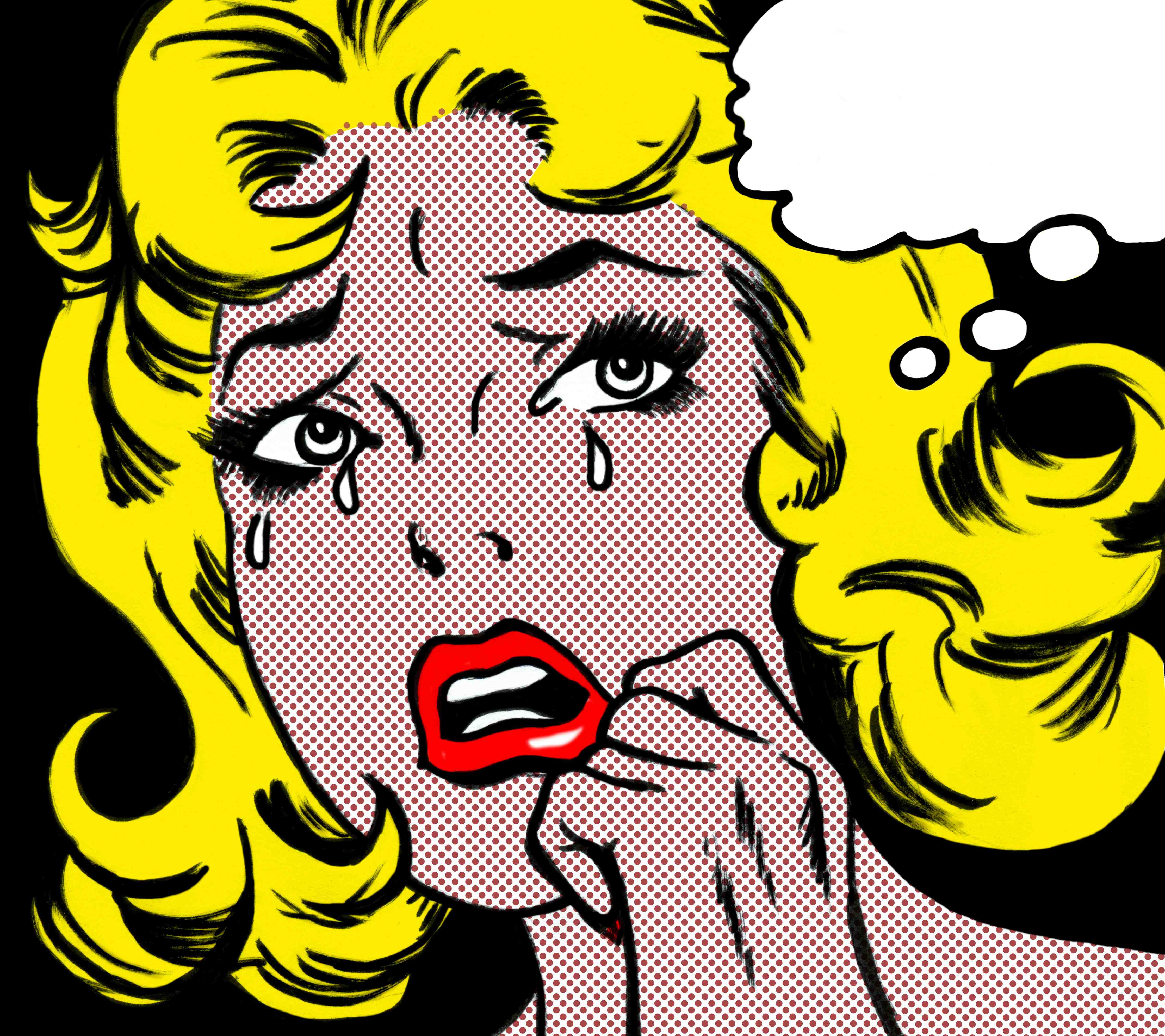 Wandverkleidung außen-60er Jahre weinende Comic-Frau