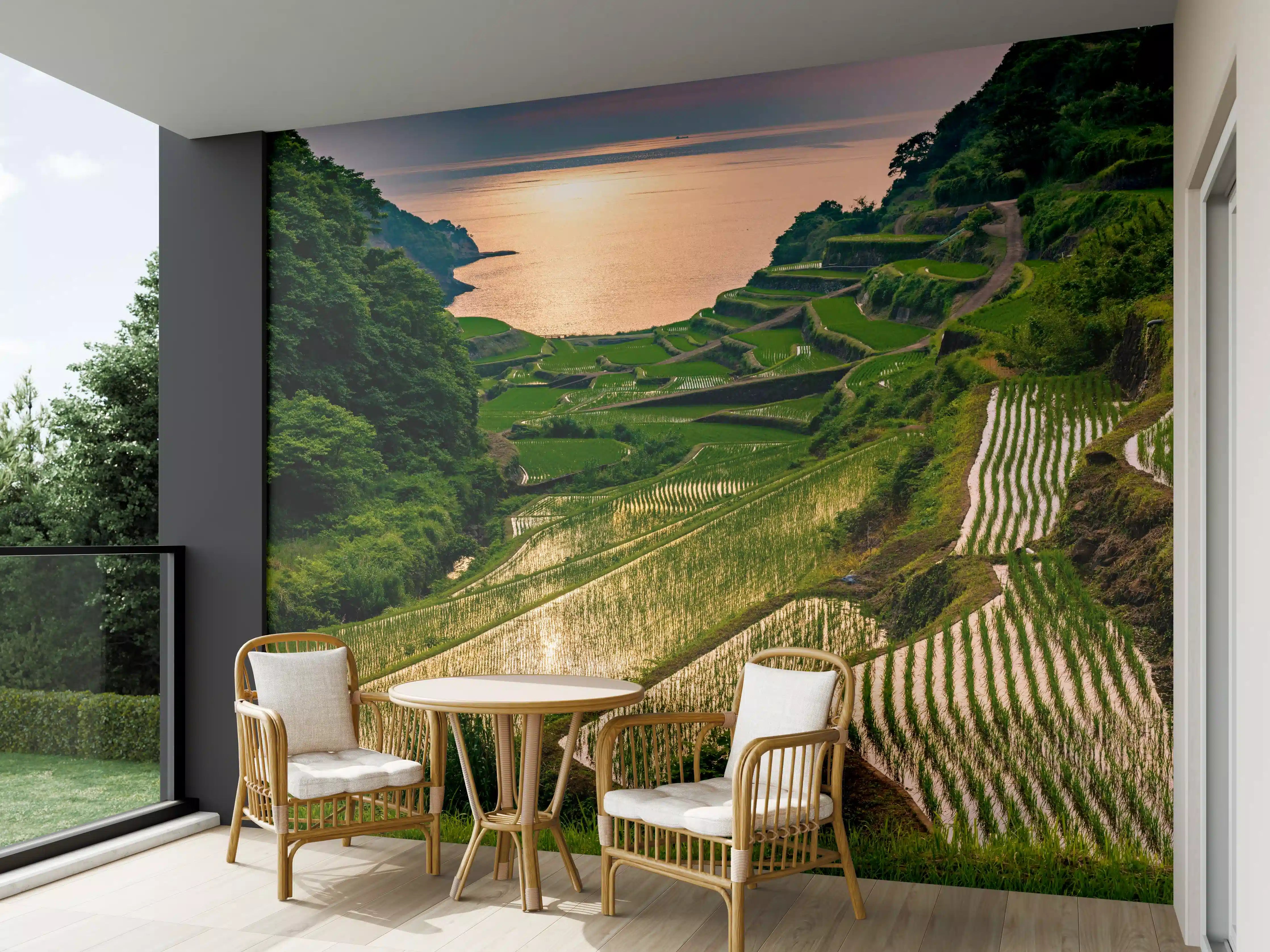 Wandverkleidung außen - Abendlicher Blick japanische Berglandschaft