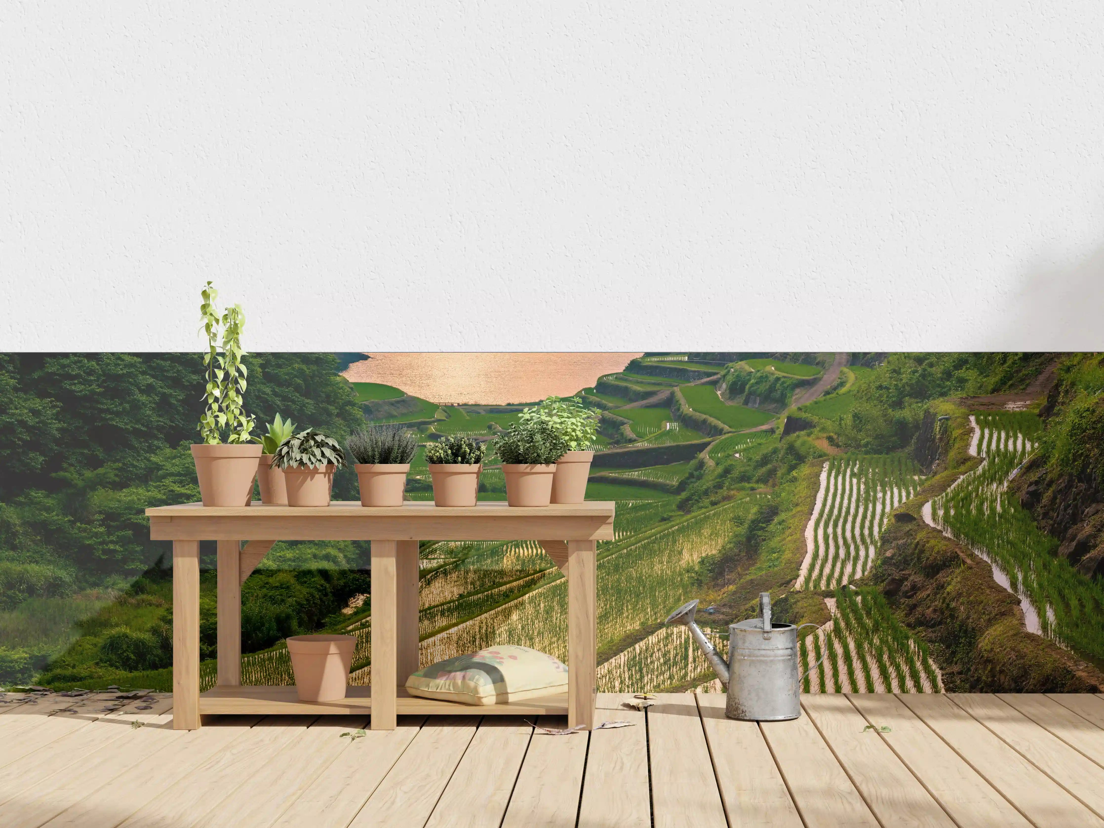 Wandverkleidung außen - Abendlicher Blick japanische Berglandschaft