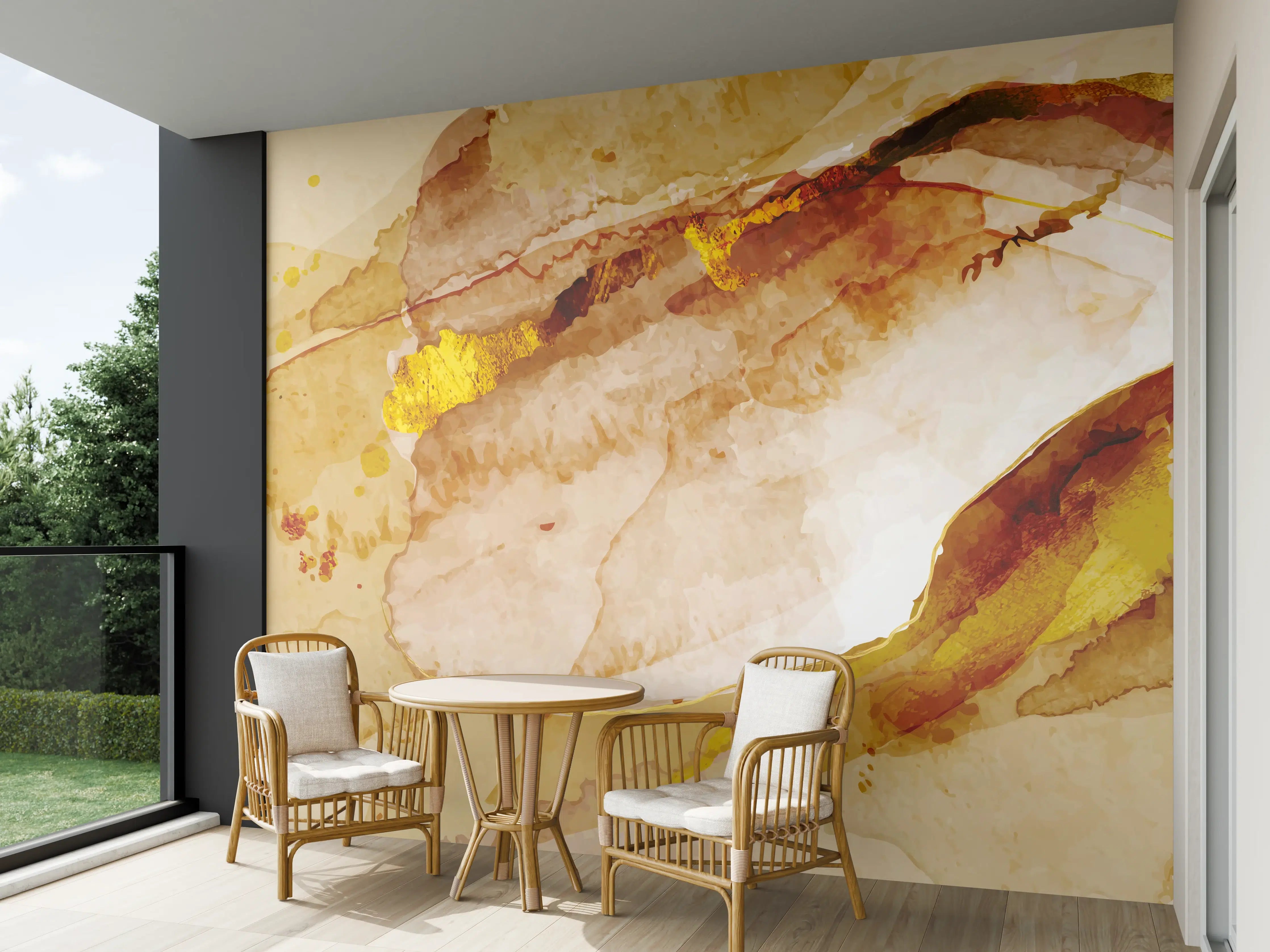 Wandverkleidung außen - Abstrakte Aquarell Gold-Nuancen