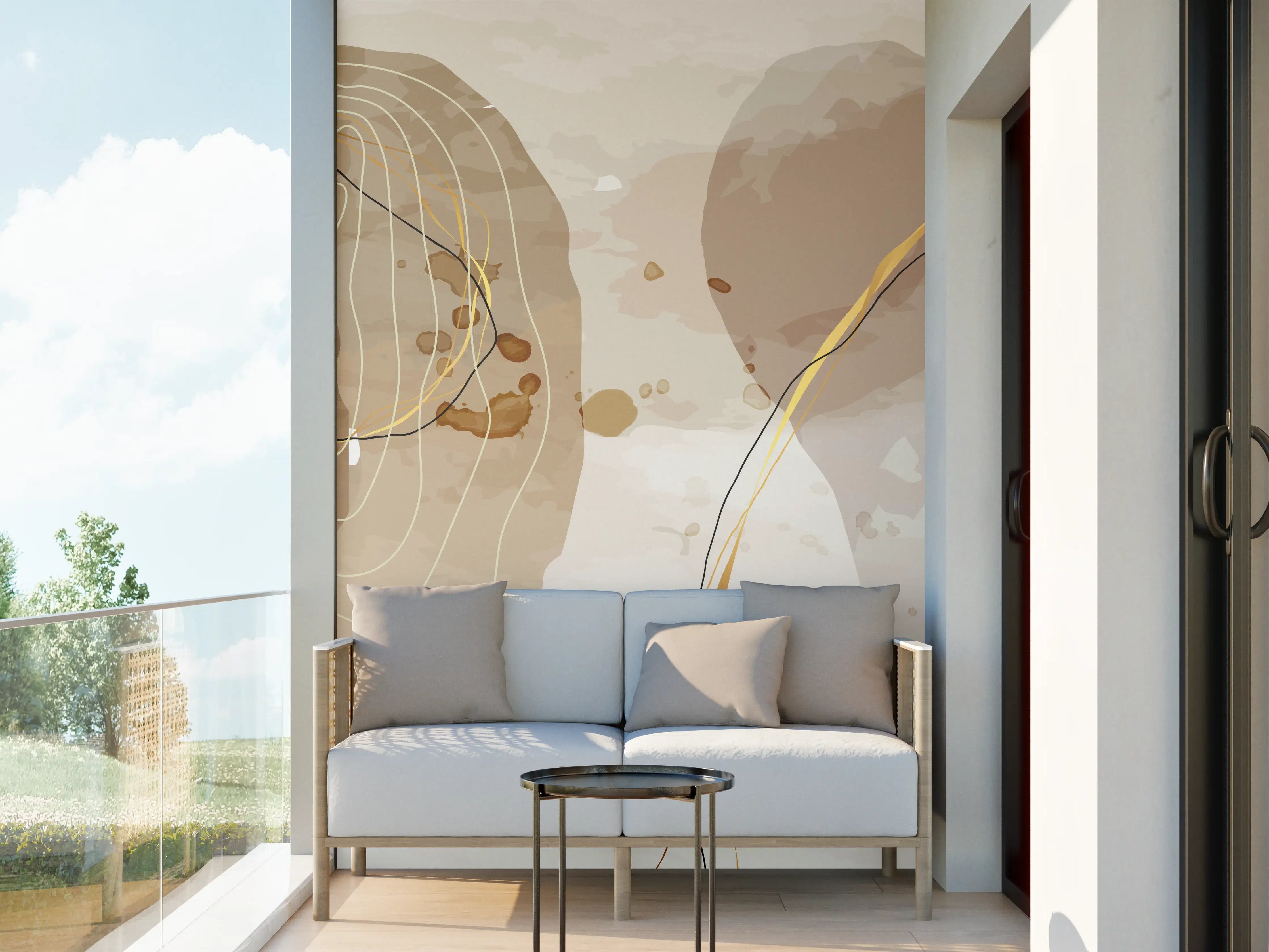 Wandverkleidung außen - Abstrakte Beige-Braune Linienkunst