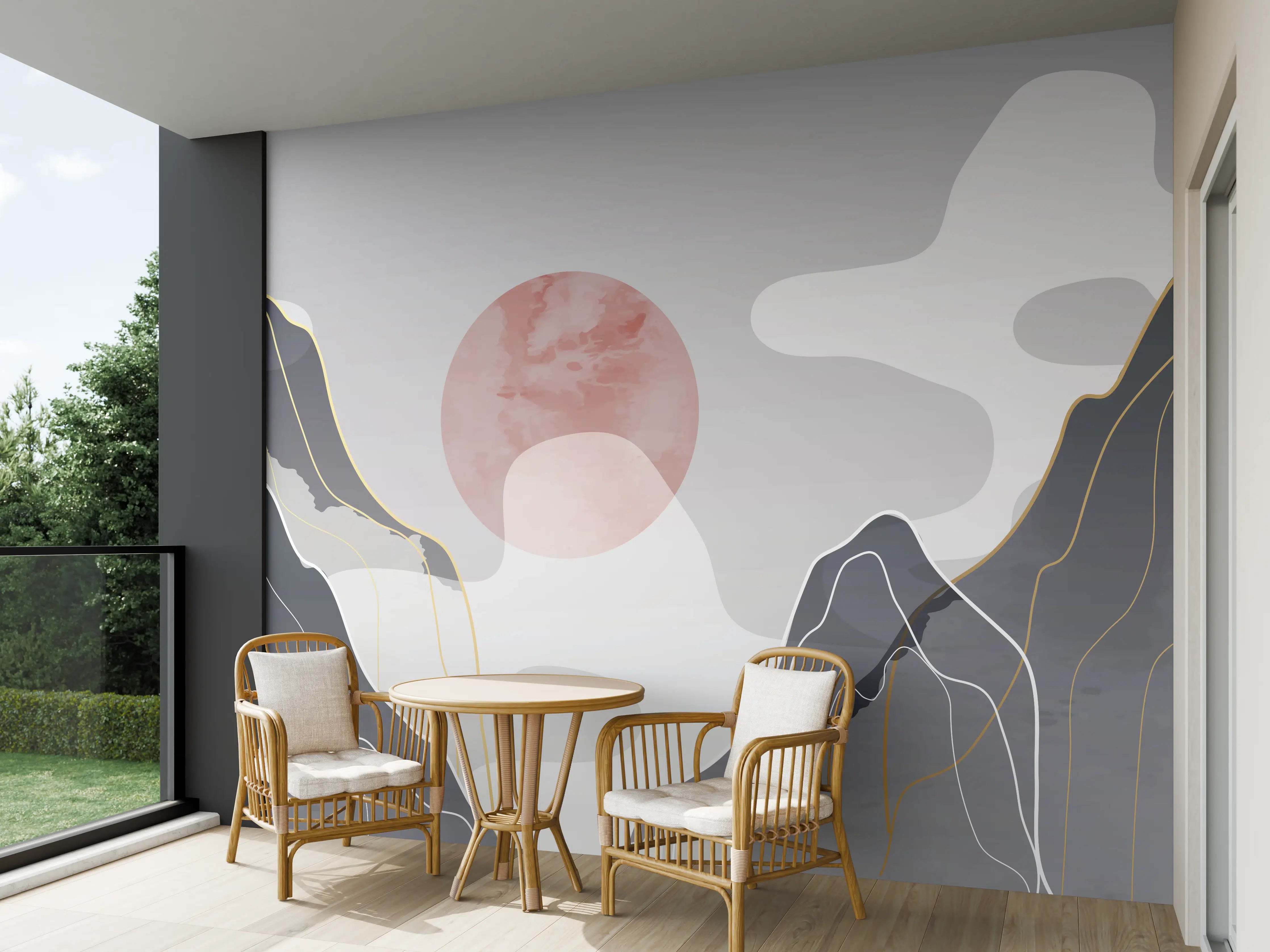 Wandverkleidung außen - Abstrakte Berge in Pastell