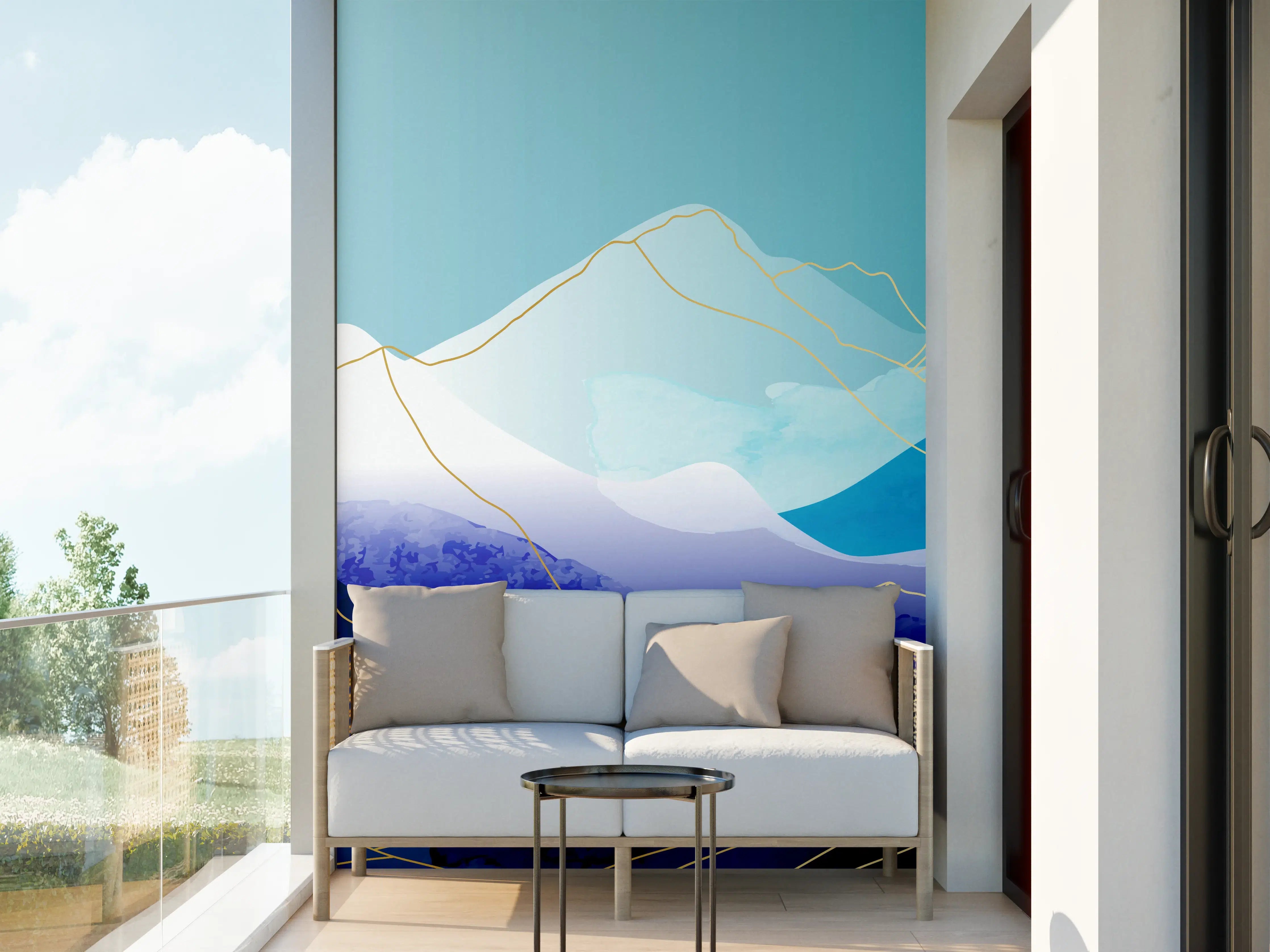 Wandverkleidung außen - Abstrakte Berglandschaft in Blautönen