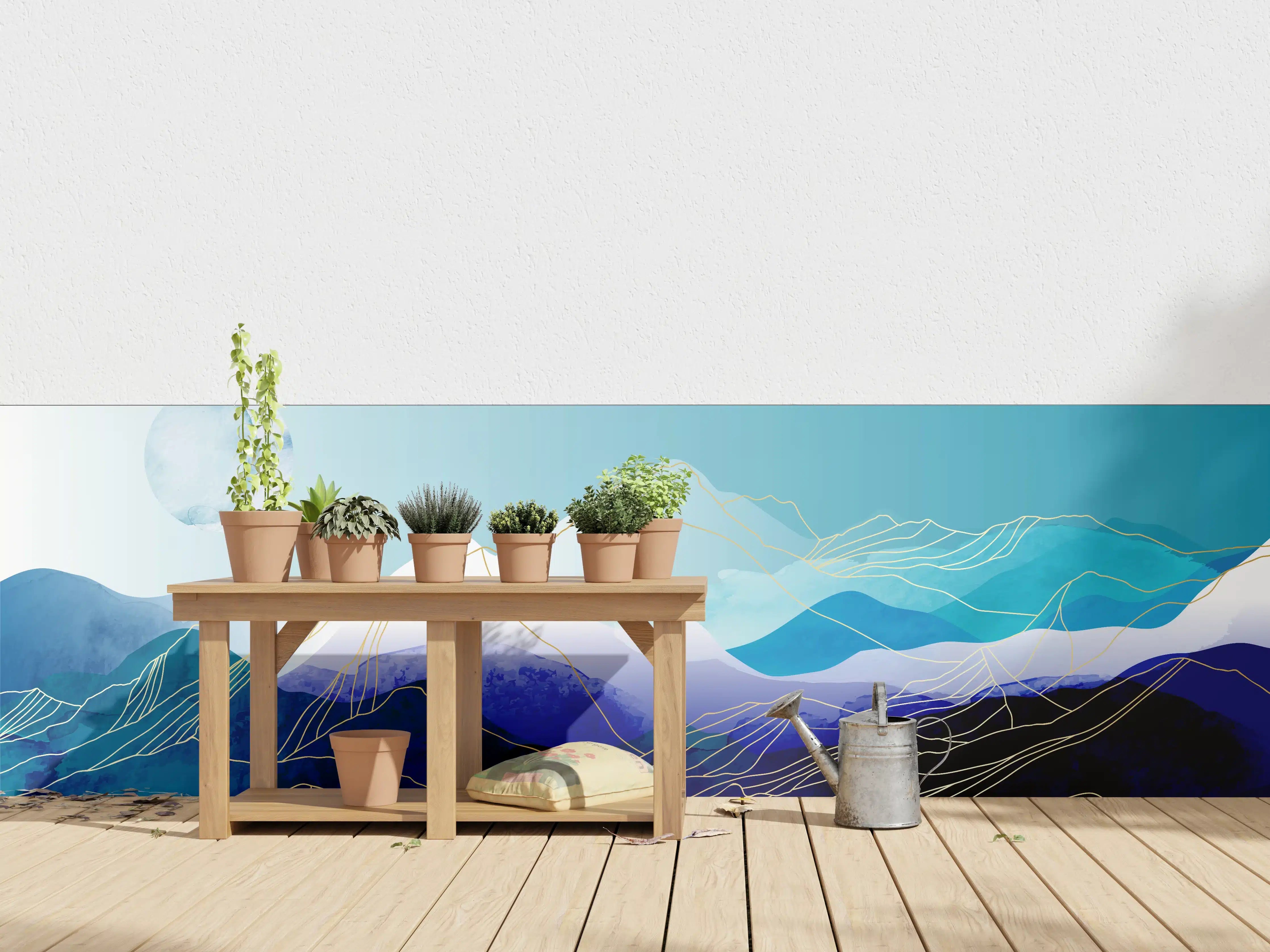 Wandverkleidung außen - Abstrakte Berglandschaft in Blautönen