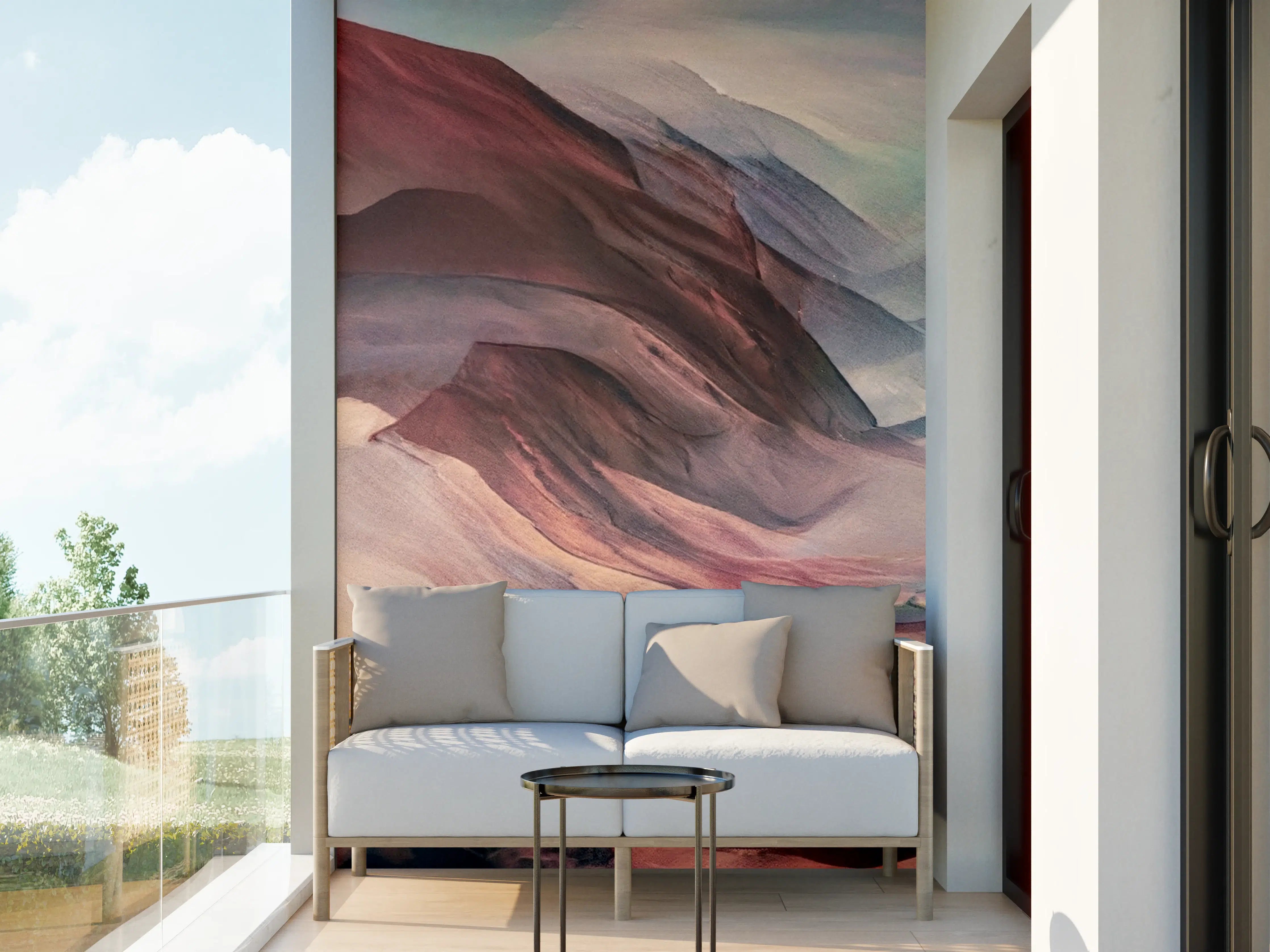 Wandverkleidung außen - Abstrakte Berglandschaft in pastelligen Tönen