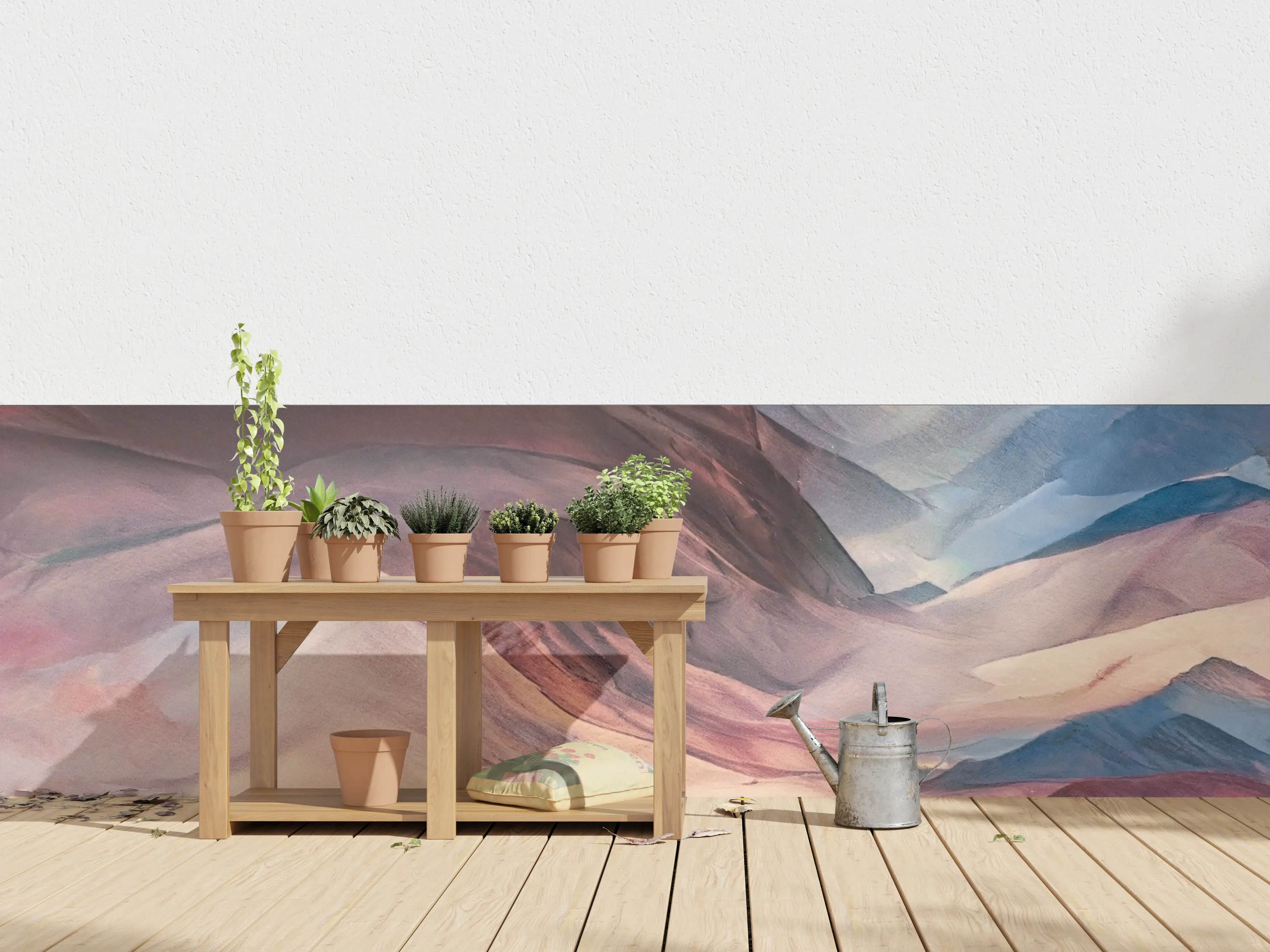 Wandverkleidung außen - Abstrakte Berglandschaft in pastelligen Tönen