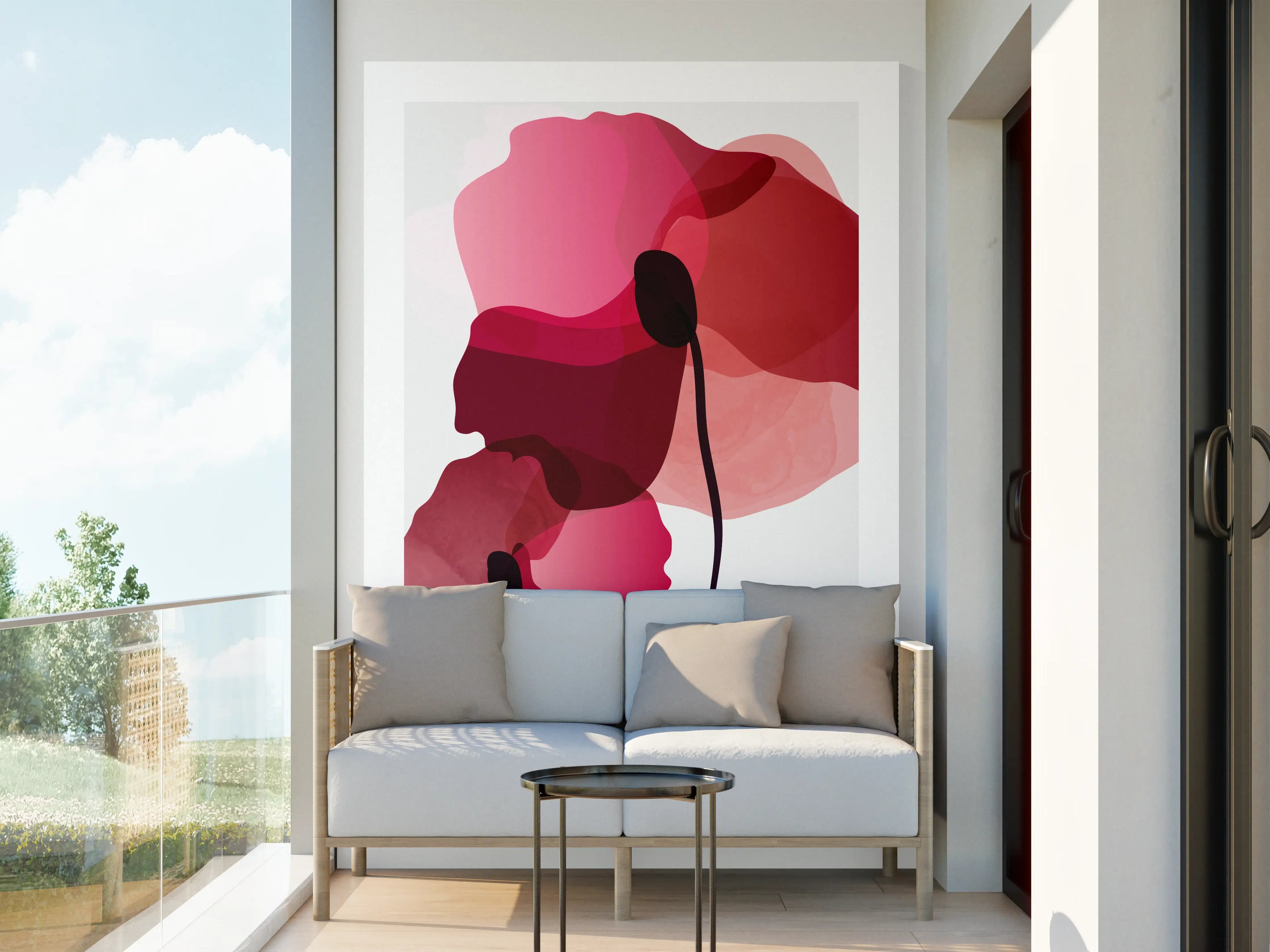 Wandverkleidung außen - Abstrakte Blüten Rot-Pink