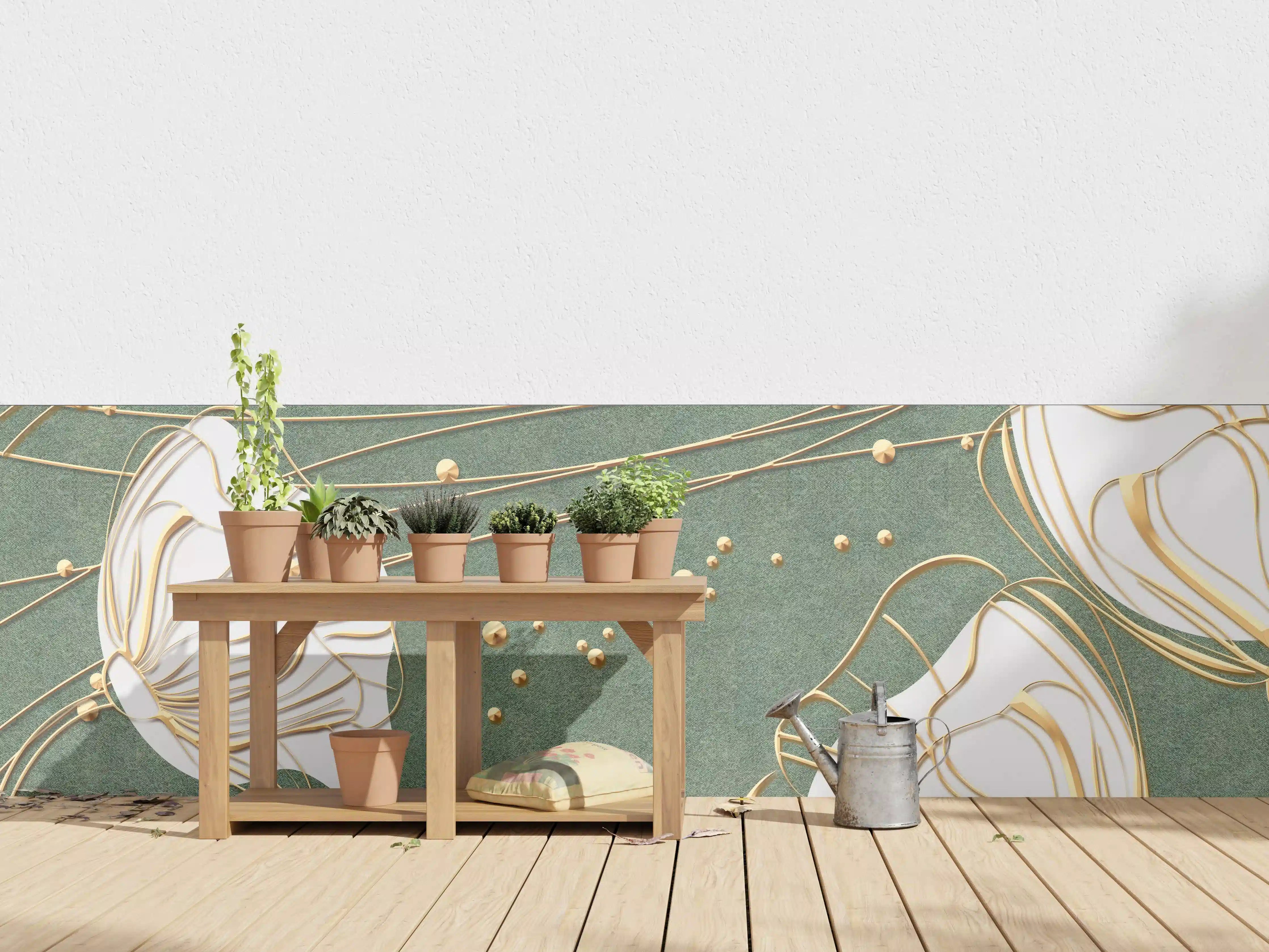 Wandverkleidung außen - Abstrakte Blumen Beige Grün