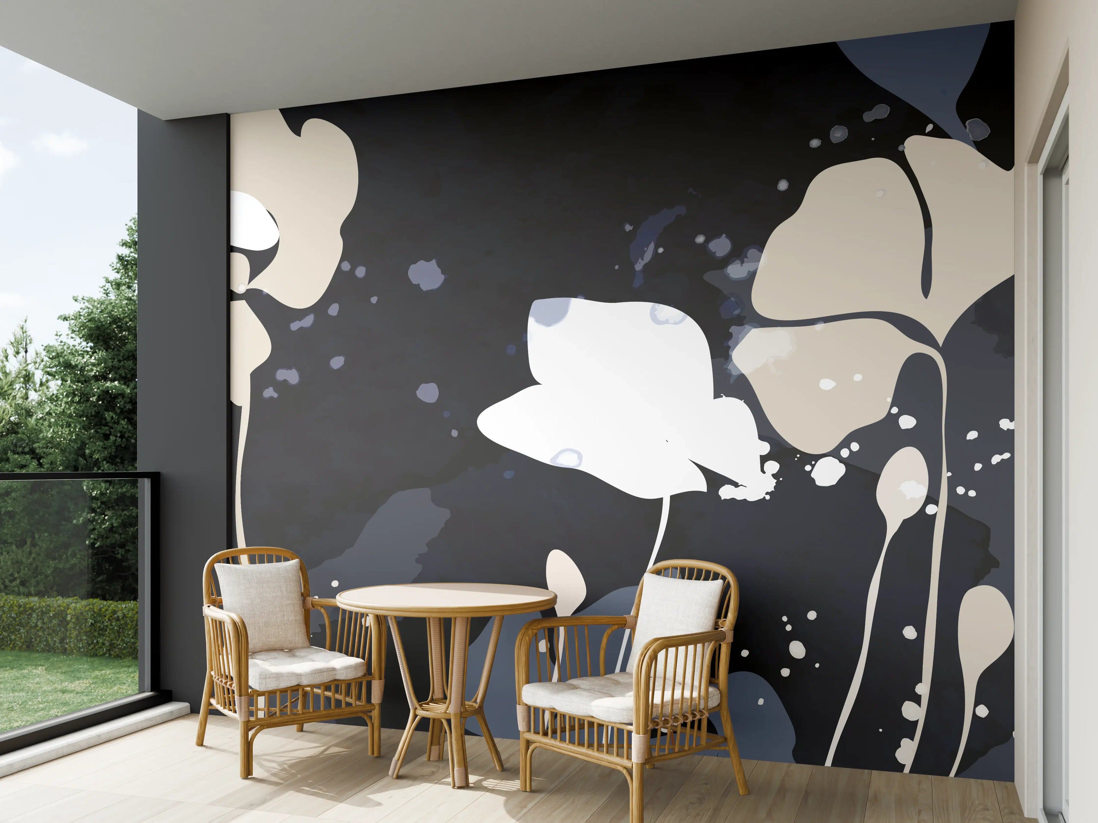 Wandverkleidung außen - Abstrakte Blumen Dunkles Design
