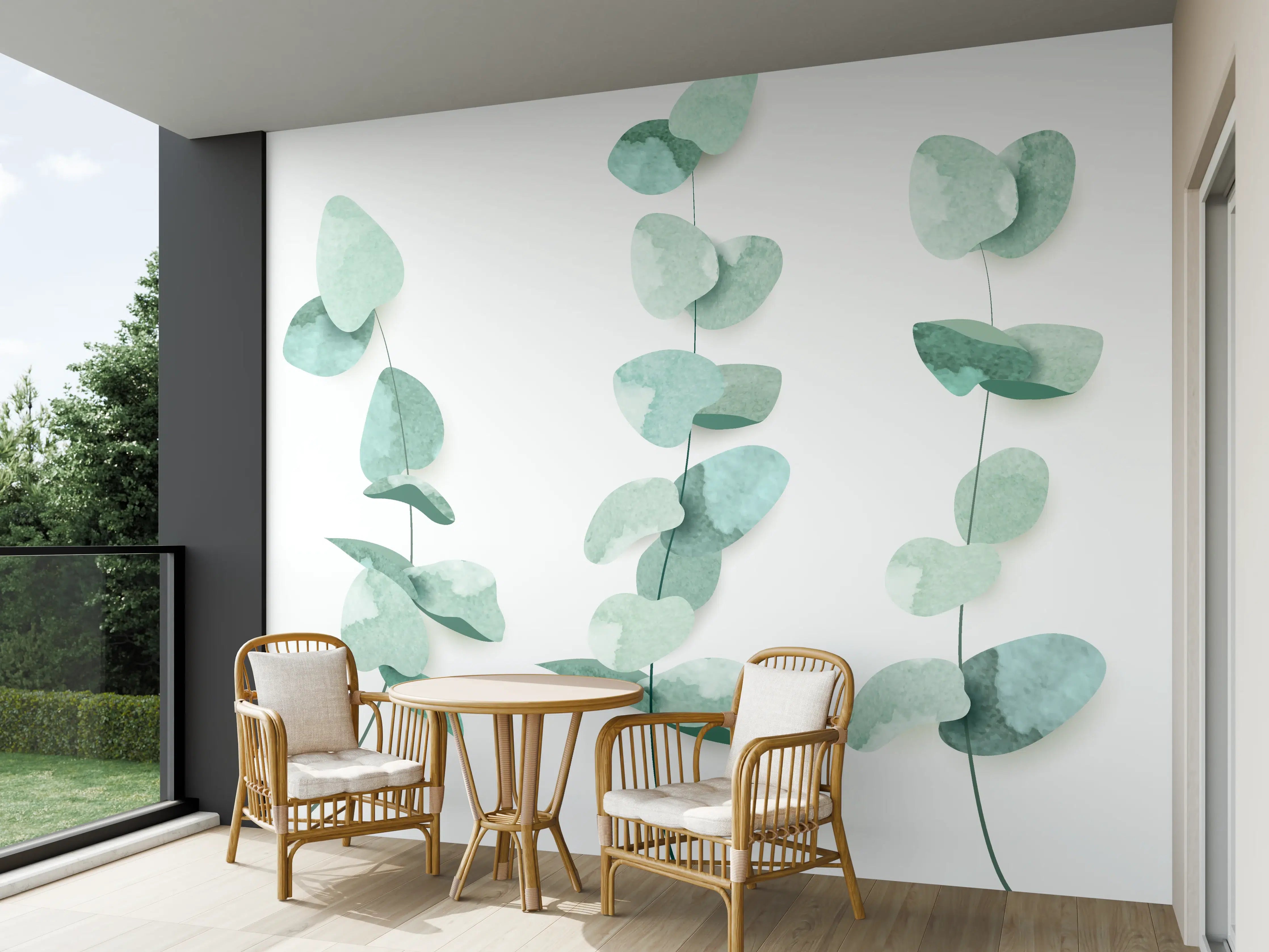 Wandverkleidung außen - Abstrakte Eukalyptus Aquarell Kunst