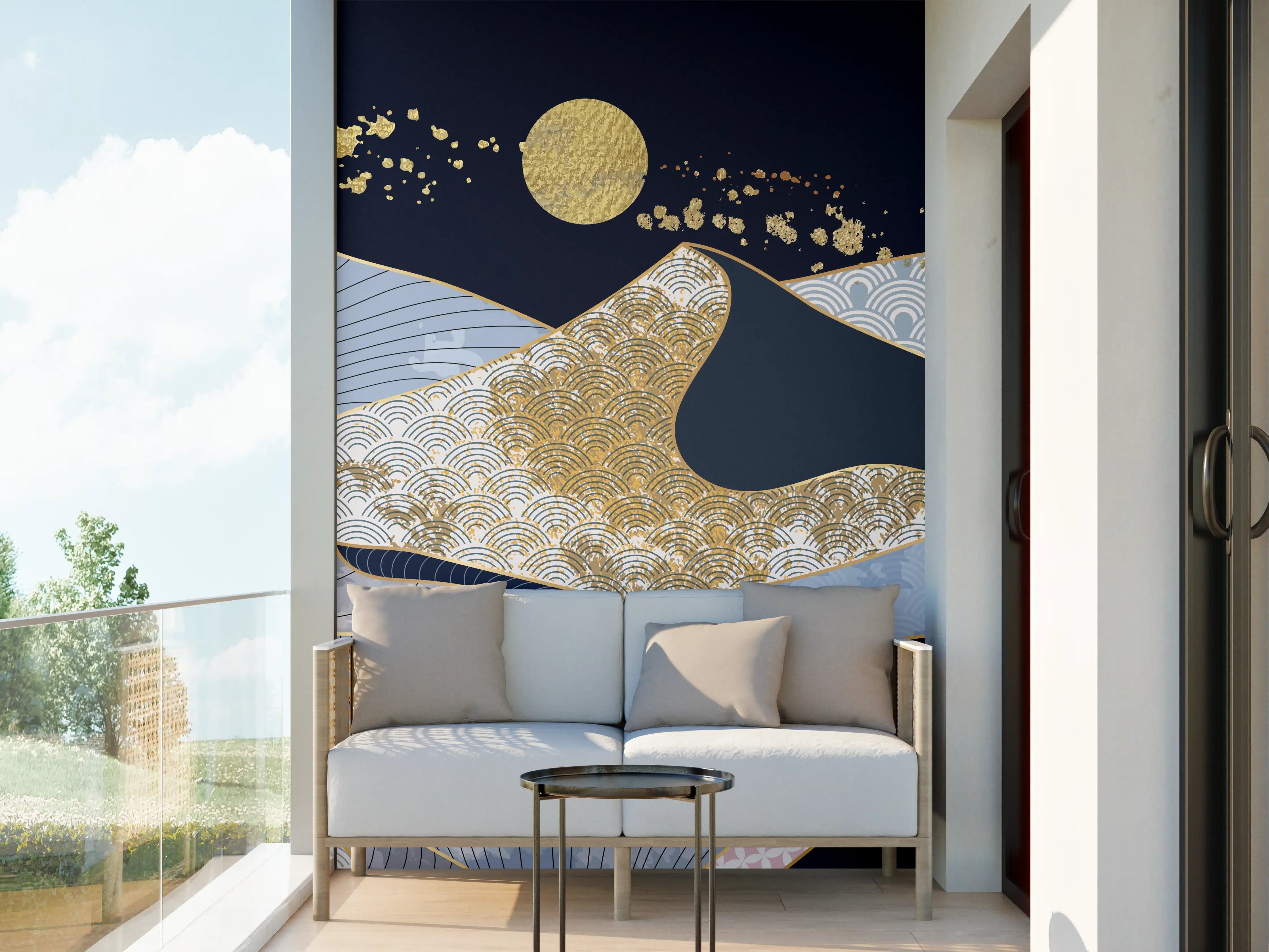 Wandverkleidung außen - Abstrakte Gold-Mond-Nacht