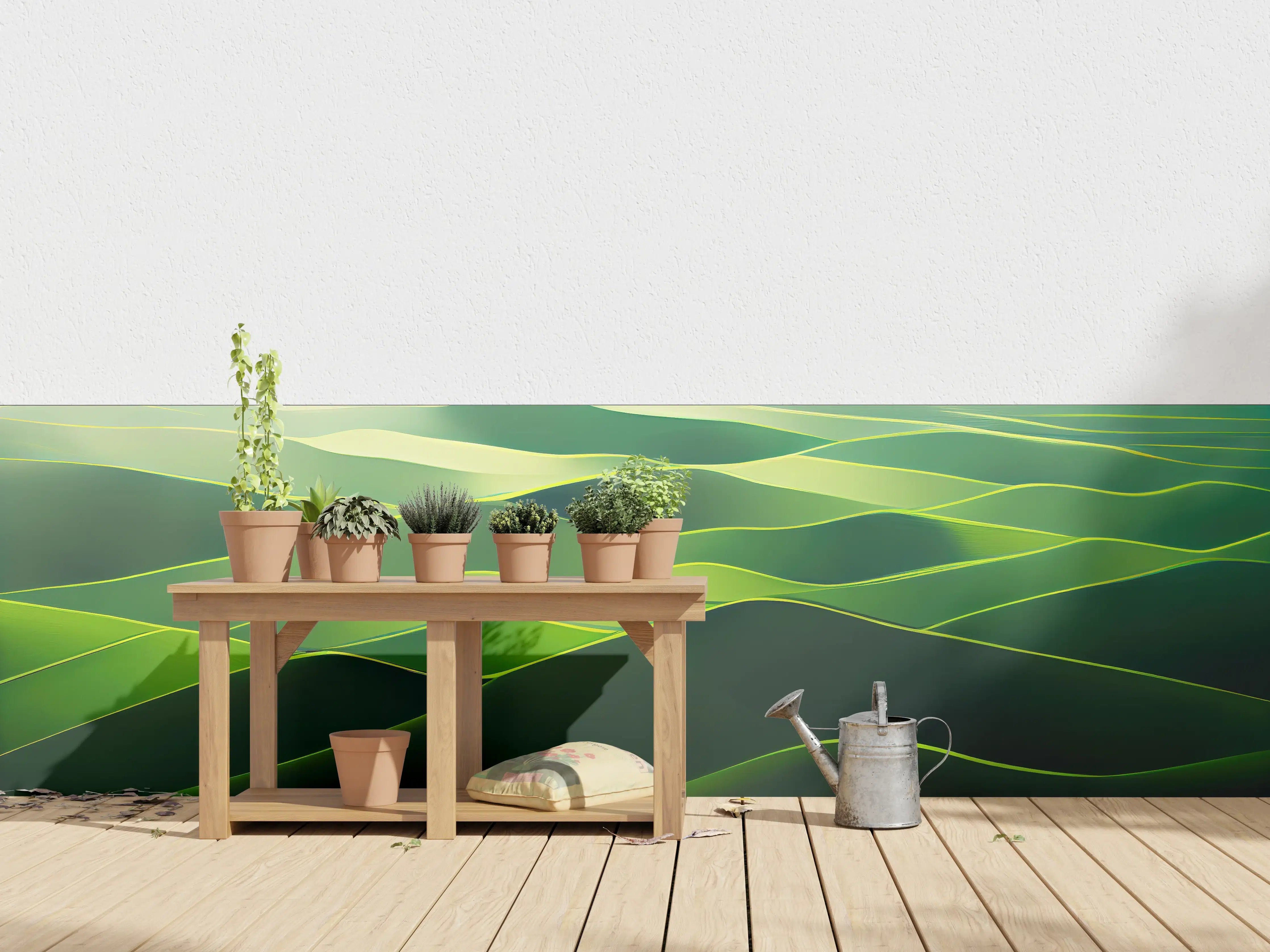 Wandverkleidung außen - Abstrakte Grüne Landschaft Illustration