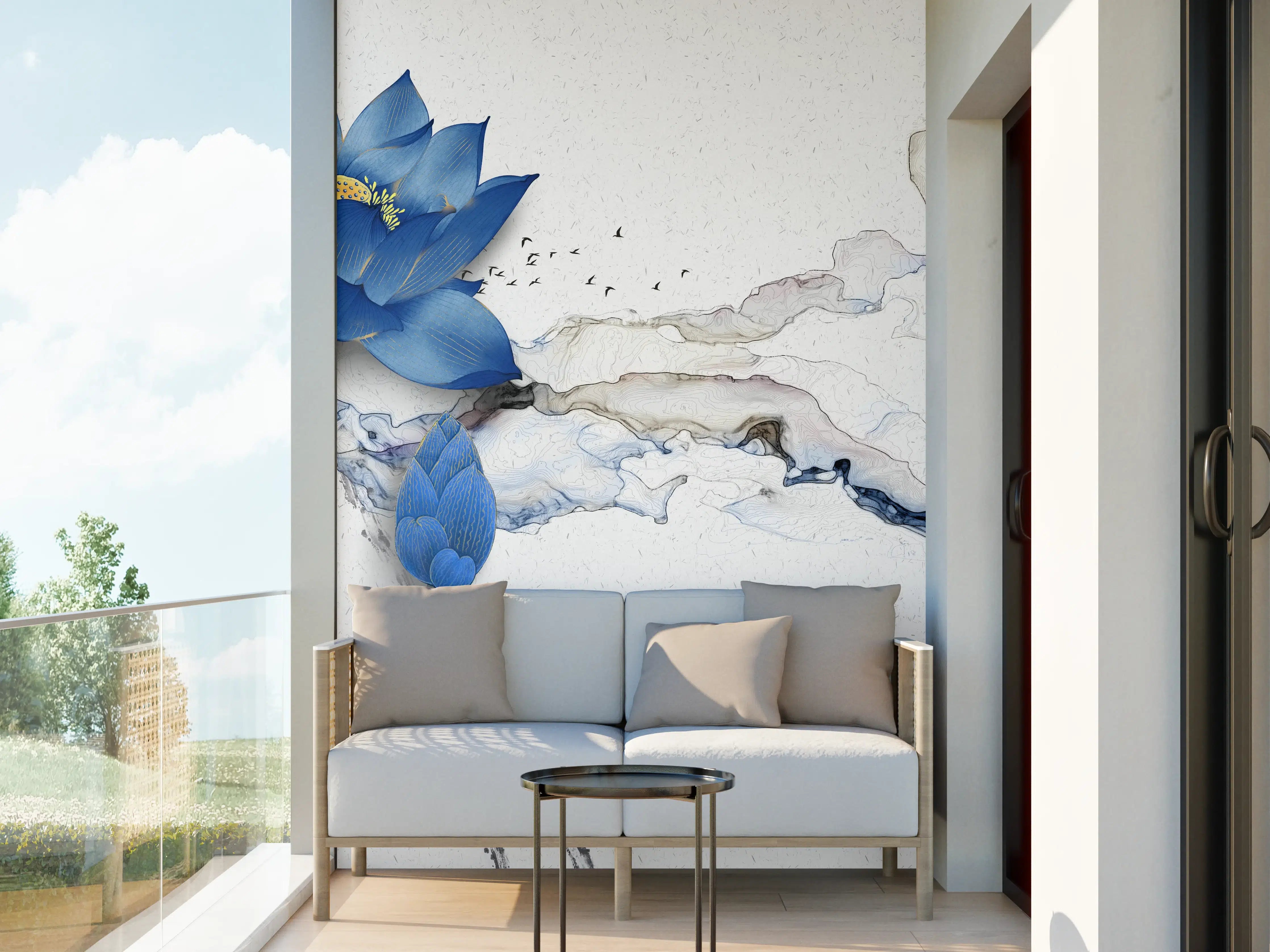 Wandverkleidung außen - Abstrakte Illustration blauer Blume