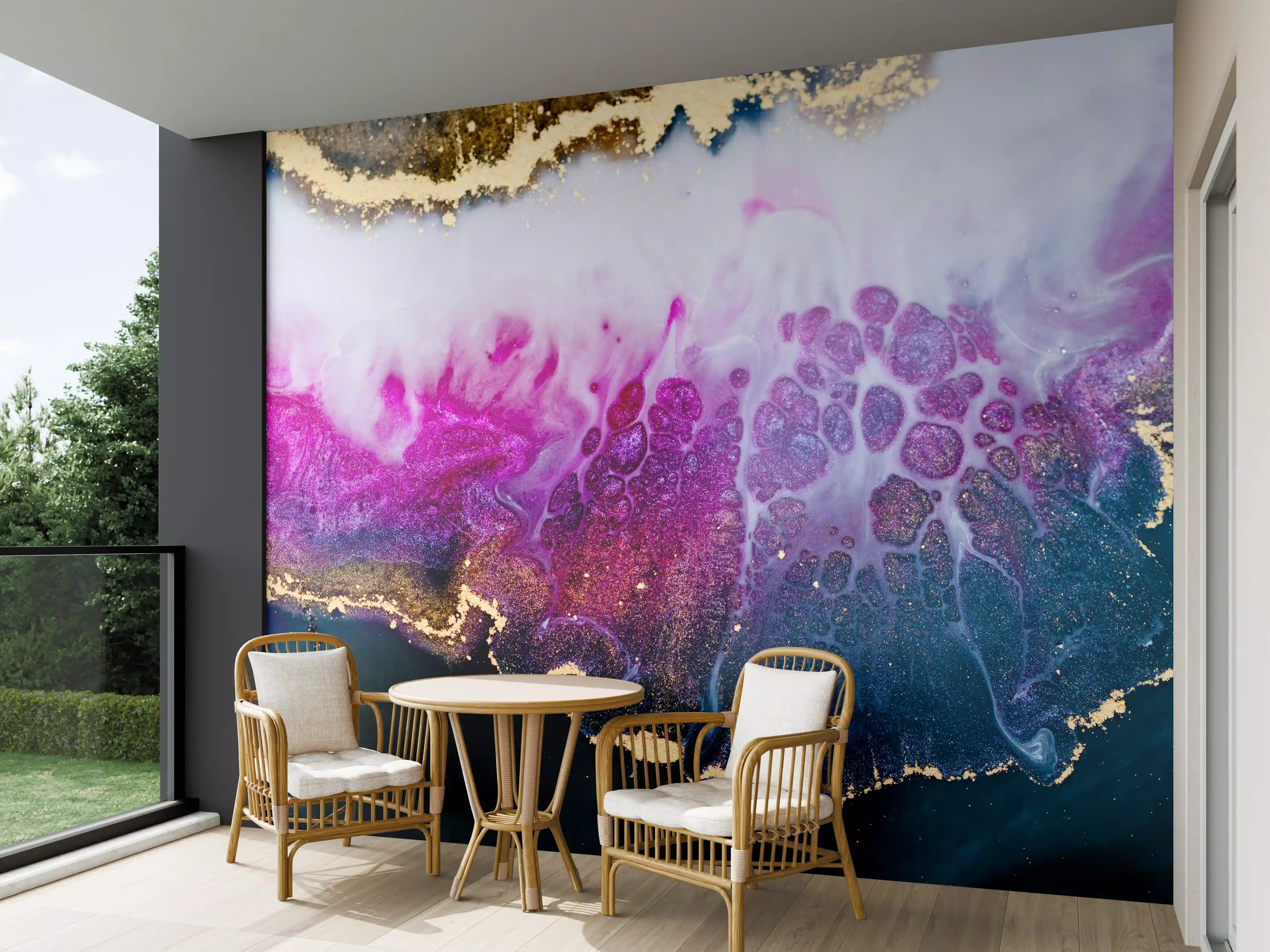 Wandverkleidung außen - Abstrakte Kunst in Lila-Gold