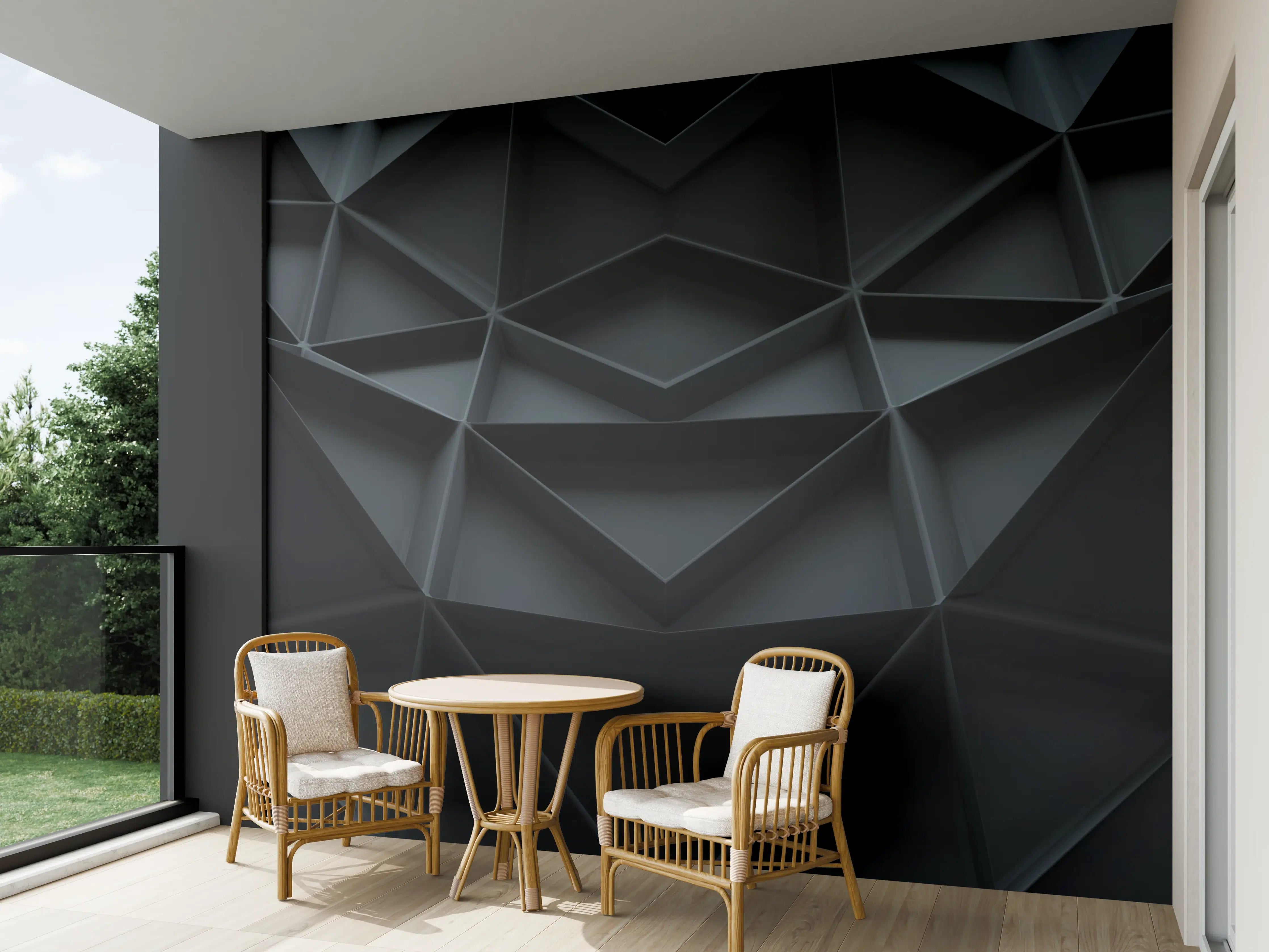 Wandverkleidung außen - Abstrakte Schwarz-Grau Geometrie