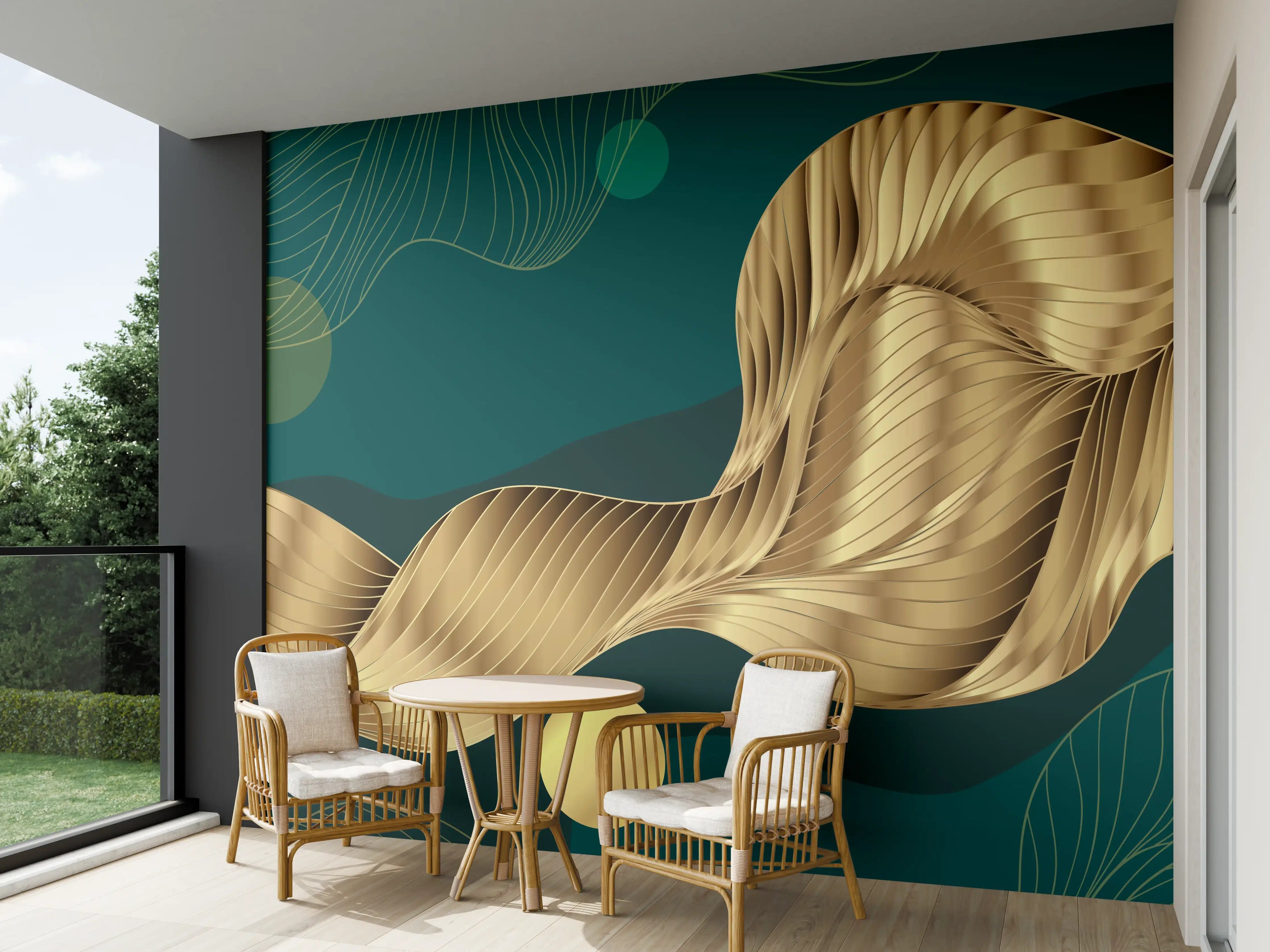Wandverkleidung außen - Abstrakte Wellen Gold Hintergrund