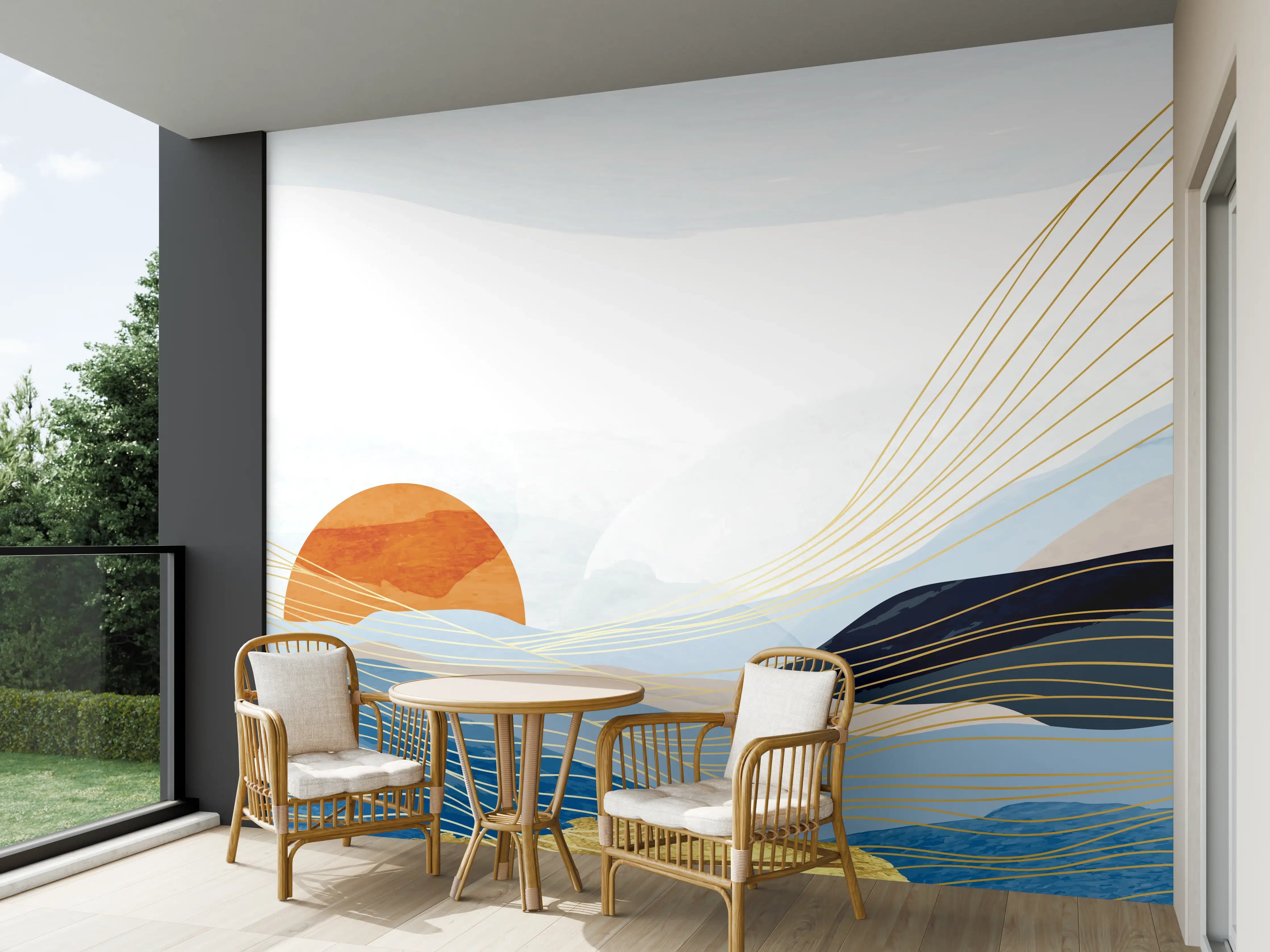Wandverkleidung außen - Abstrakte Wellen Kunst Sonnenaufgang