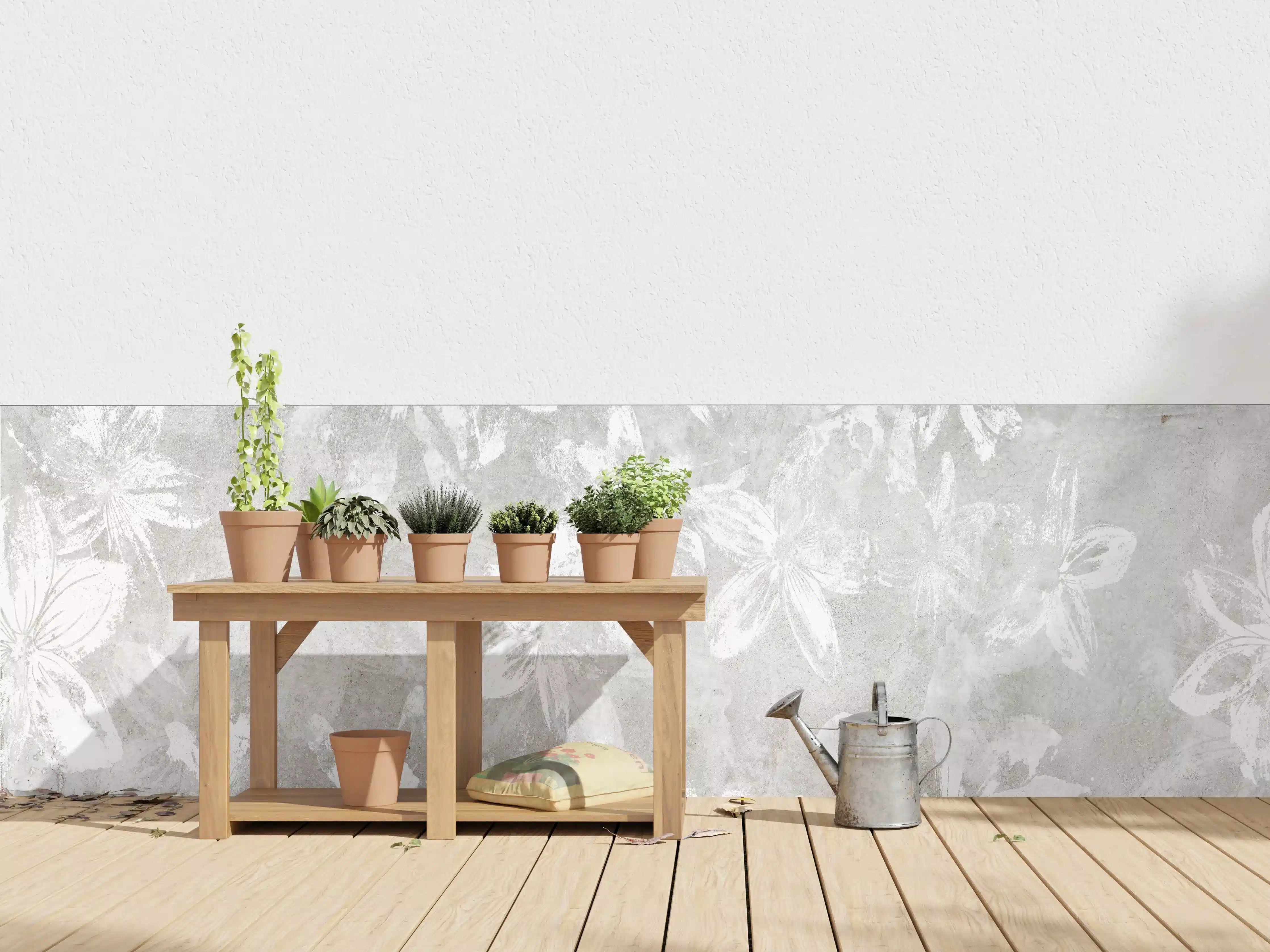 Wandverkleidung außen - Abstrakte weiße Blumen auf Beton