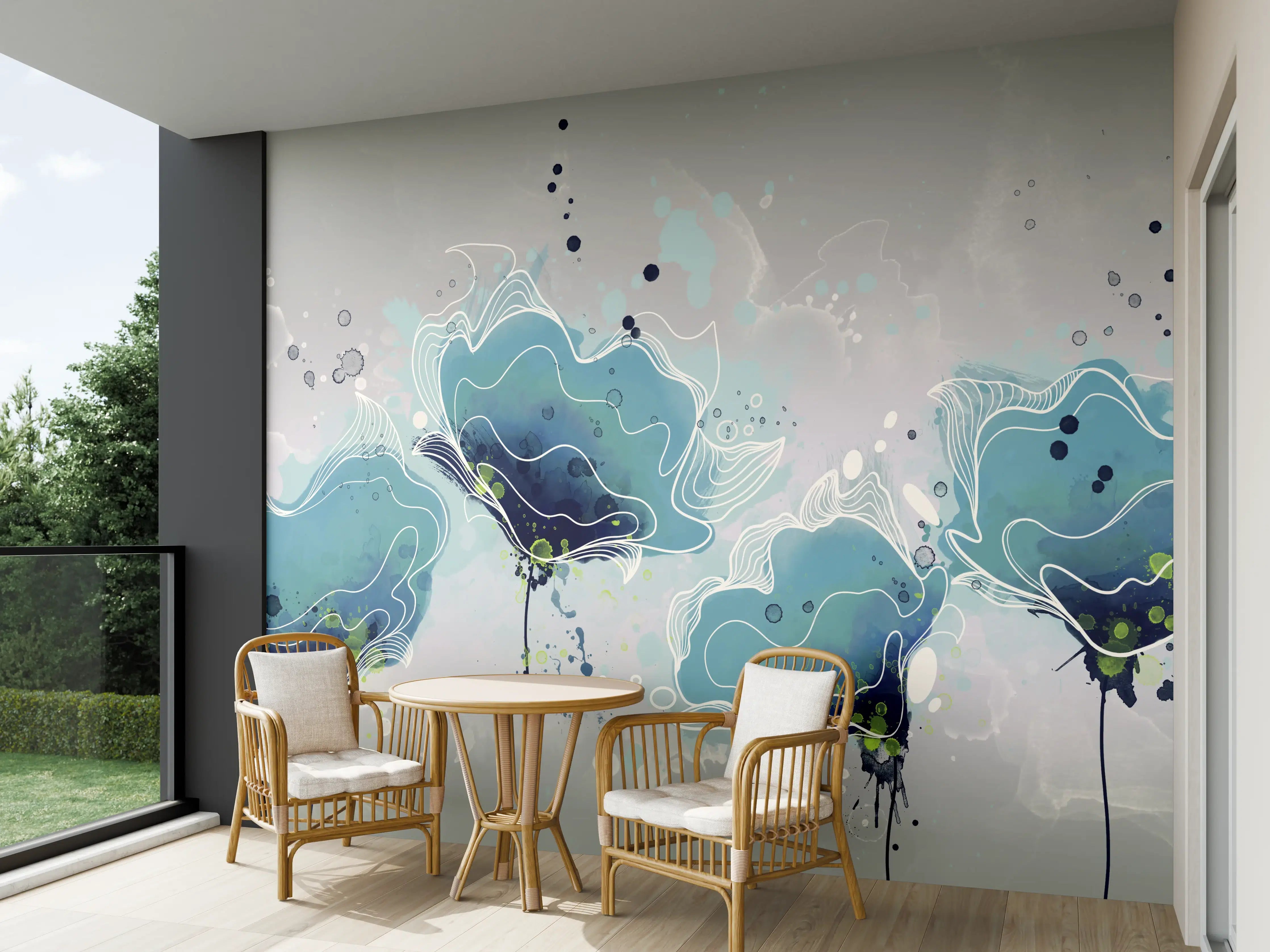 Wandverkleidung außen - Abstrakten blauen Aquarellblumen