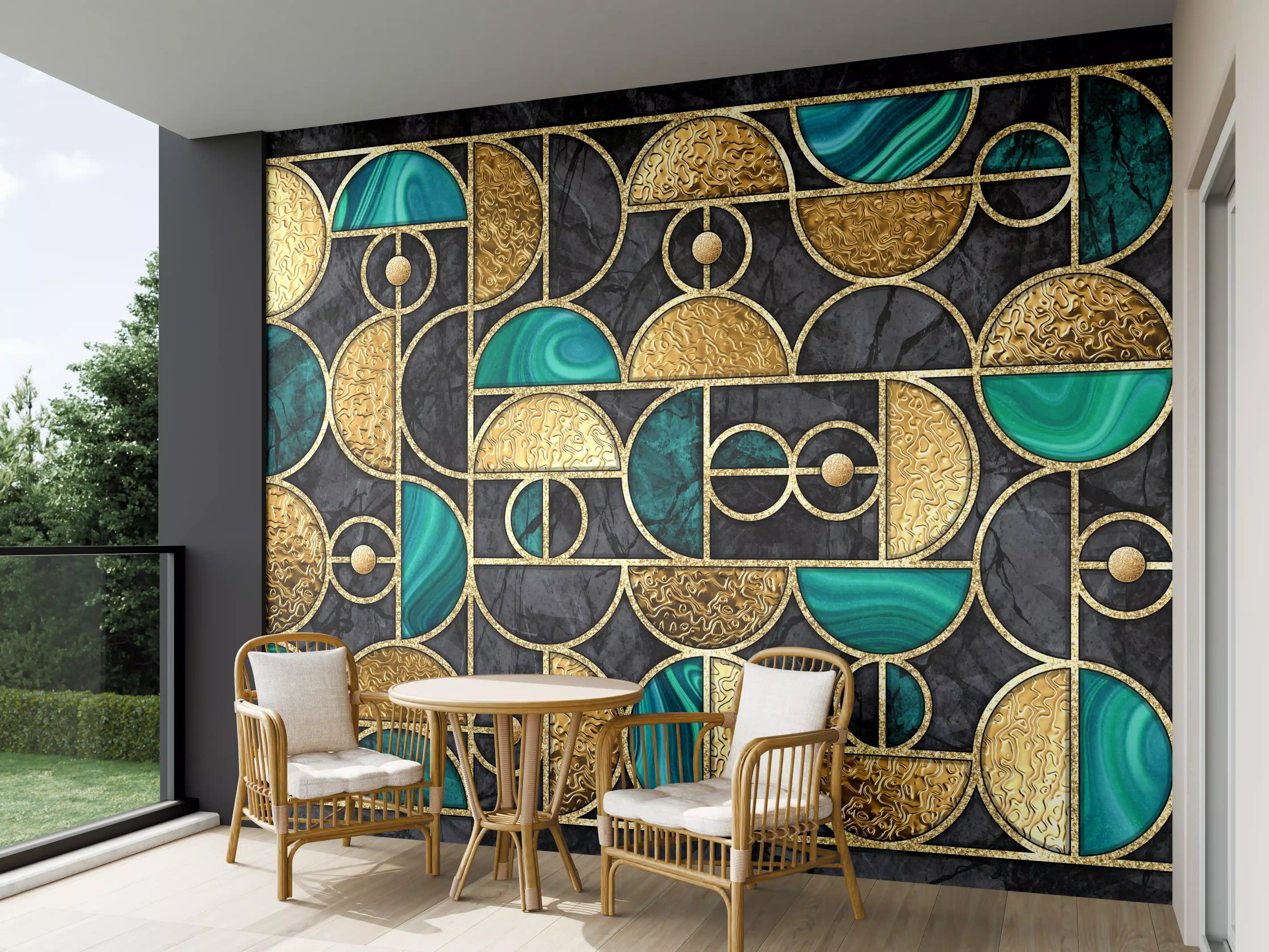 Wandverkleidung außen - Abstrakter Gold-Schwarz-Grün Mosaik