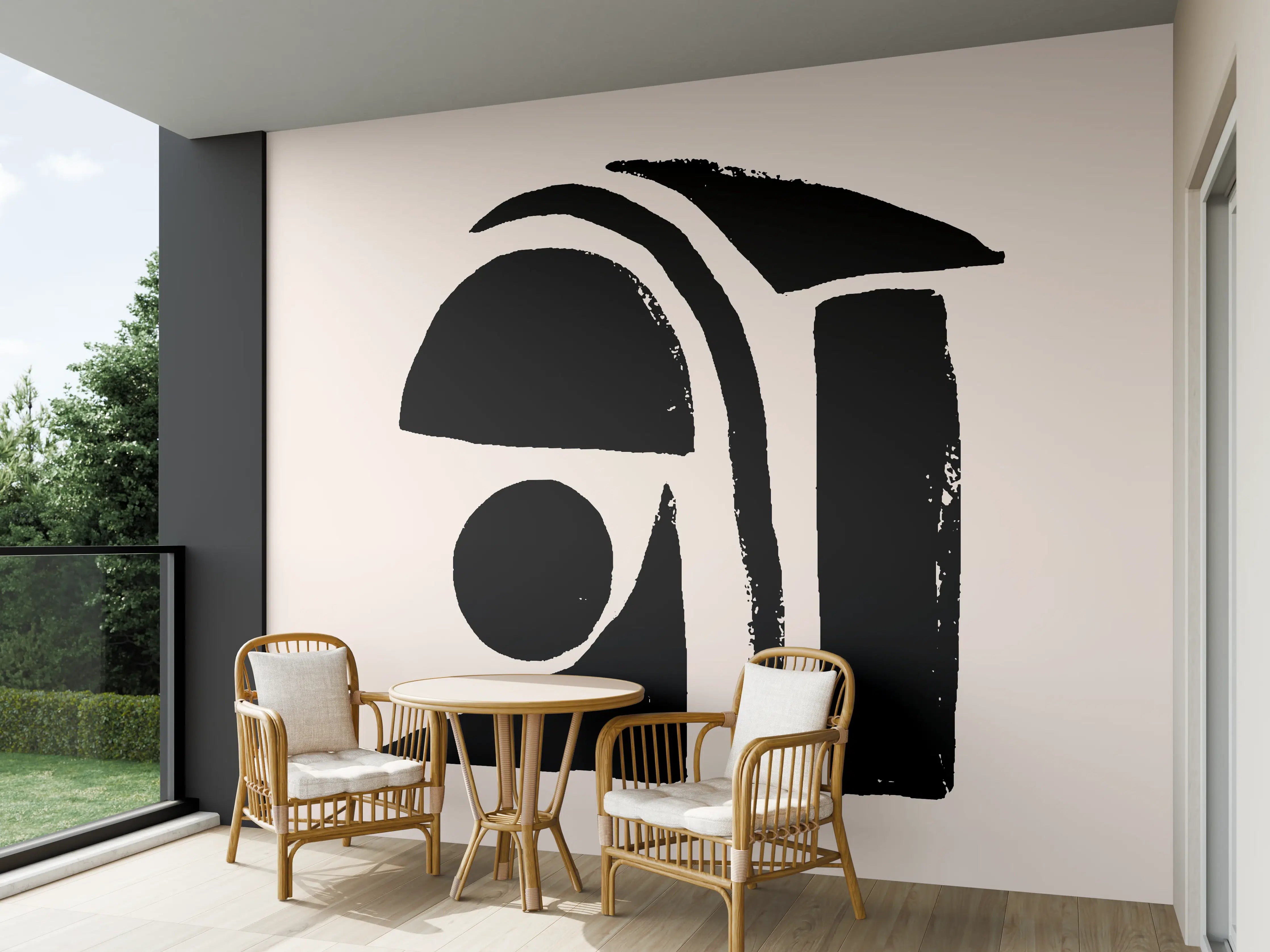Wandverkleidung außen - Abstraktes Elfenbein-Schwarz-Kunstwerk