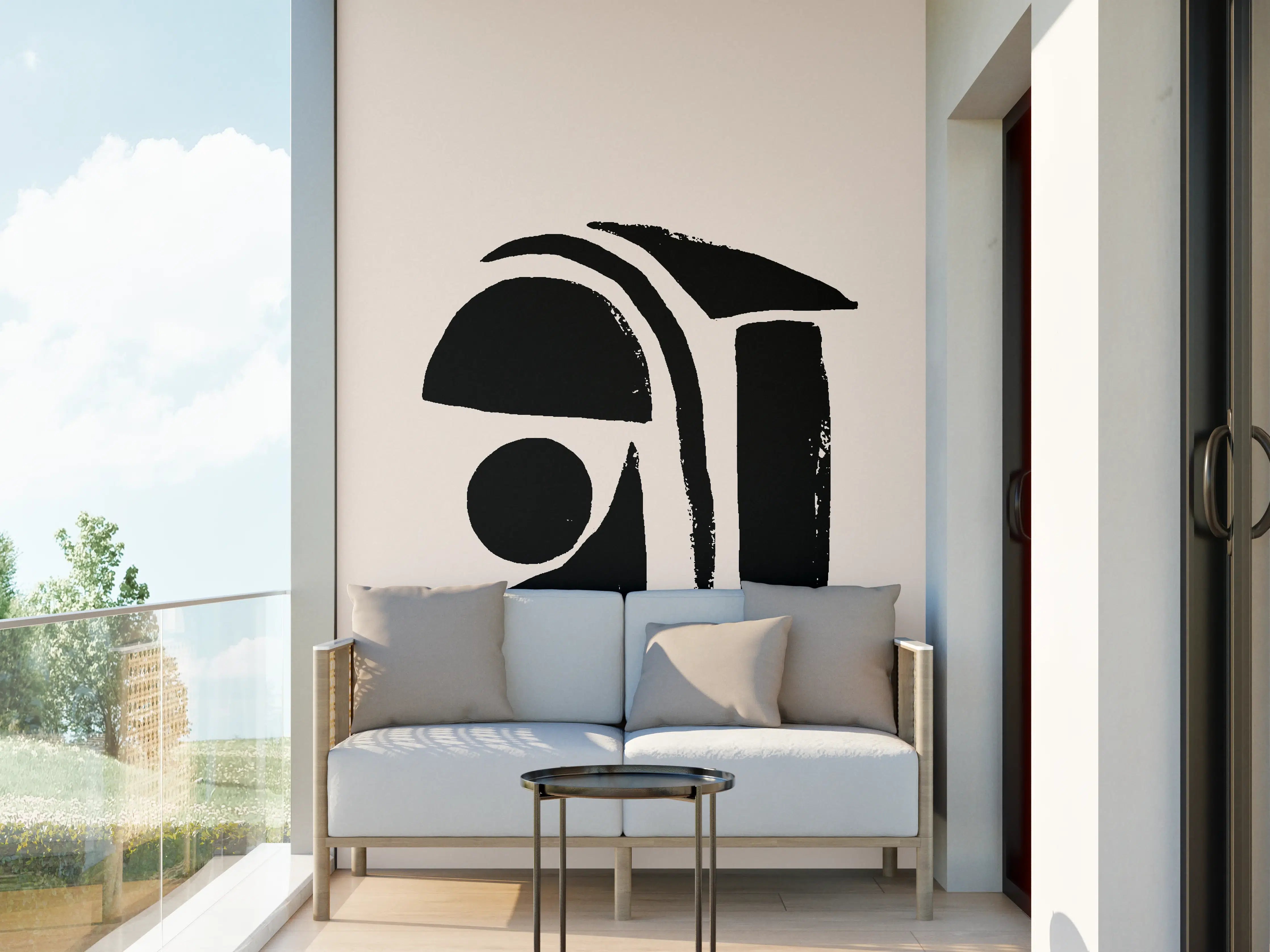 Wandverkleidung außen - Abstraktes Elfenbein-Schwarz-Kunstwerk