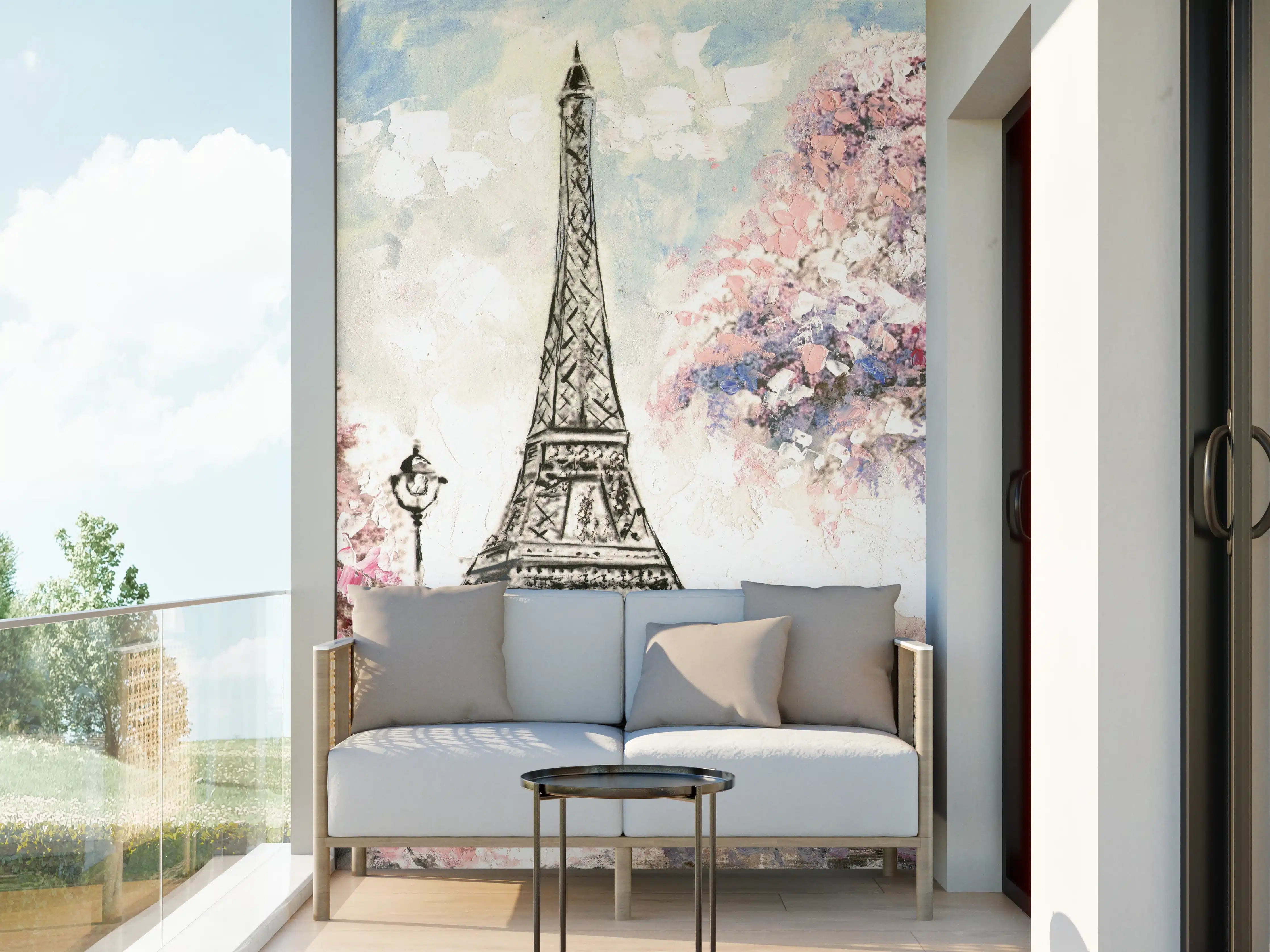 Wandverkleidung außen - Acrylgemälde eines Paares in Paris
