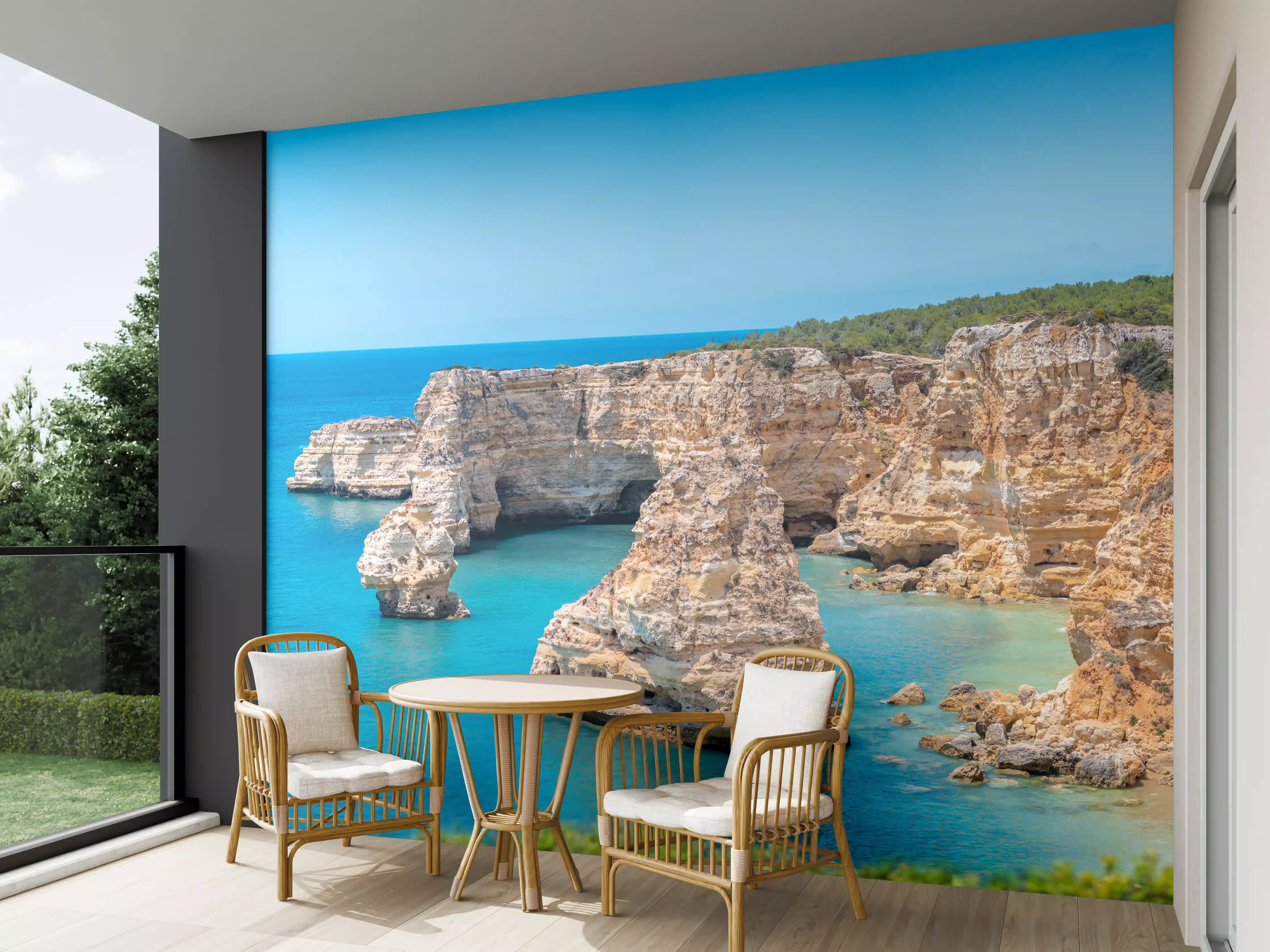 Wandverkleidung außen - Algarve-Klippen am türkisblauen Meer