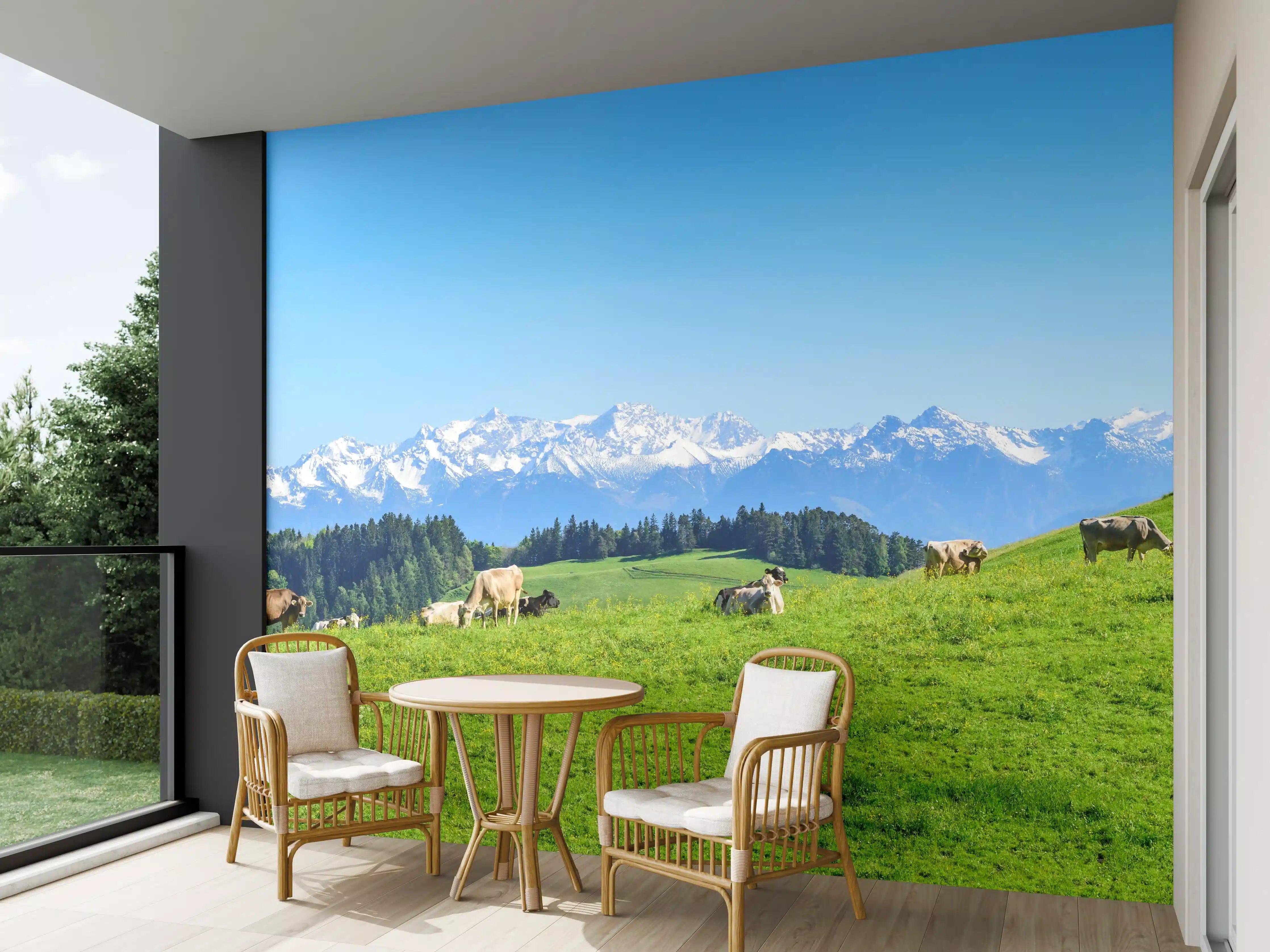 Wandverkleidung außen - Almwiese mit Kühen und Alpenblick