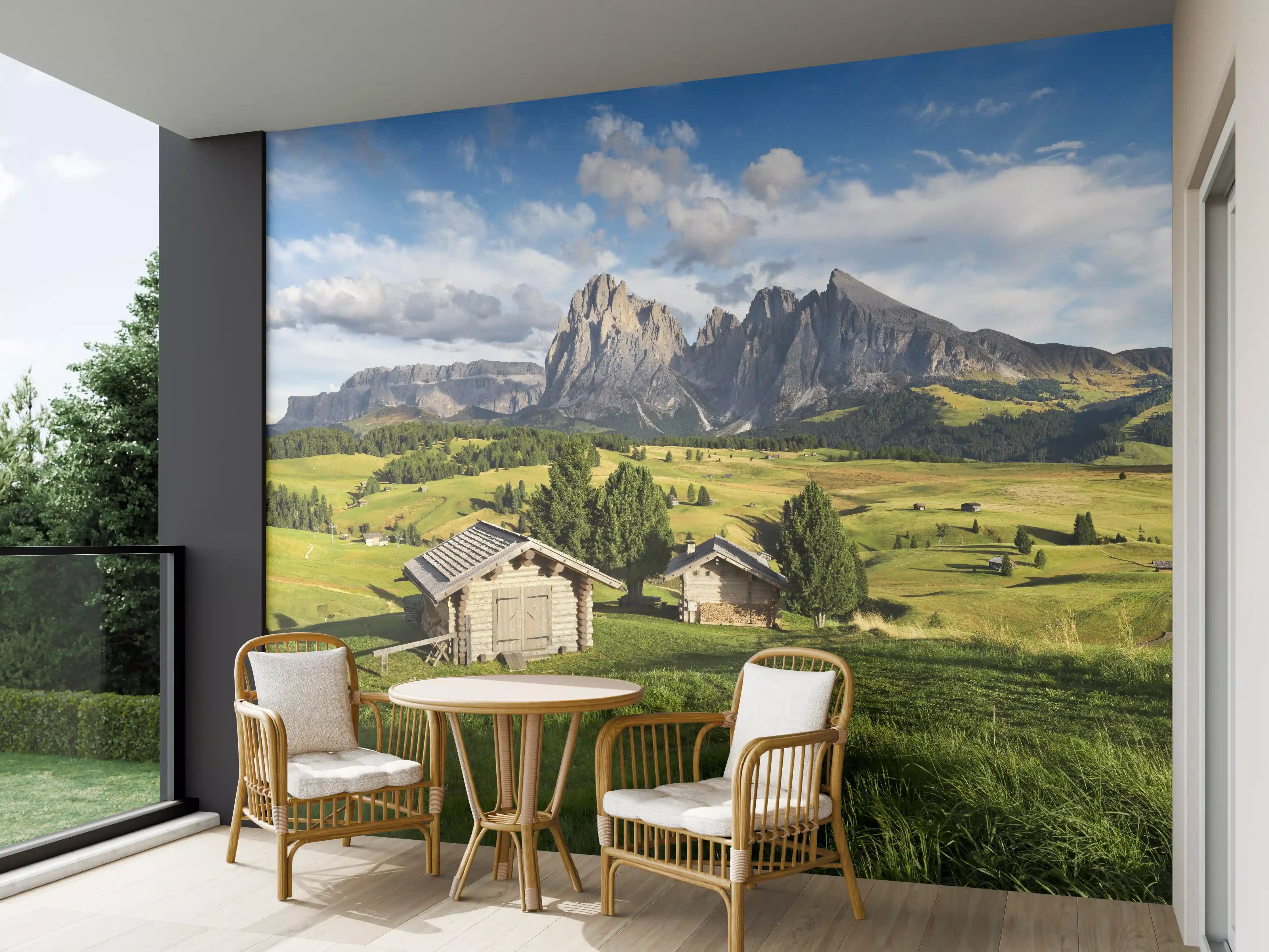 Wandverkleidung außen - Alpenidylle mit grünen Wiesen