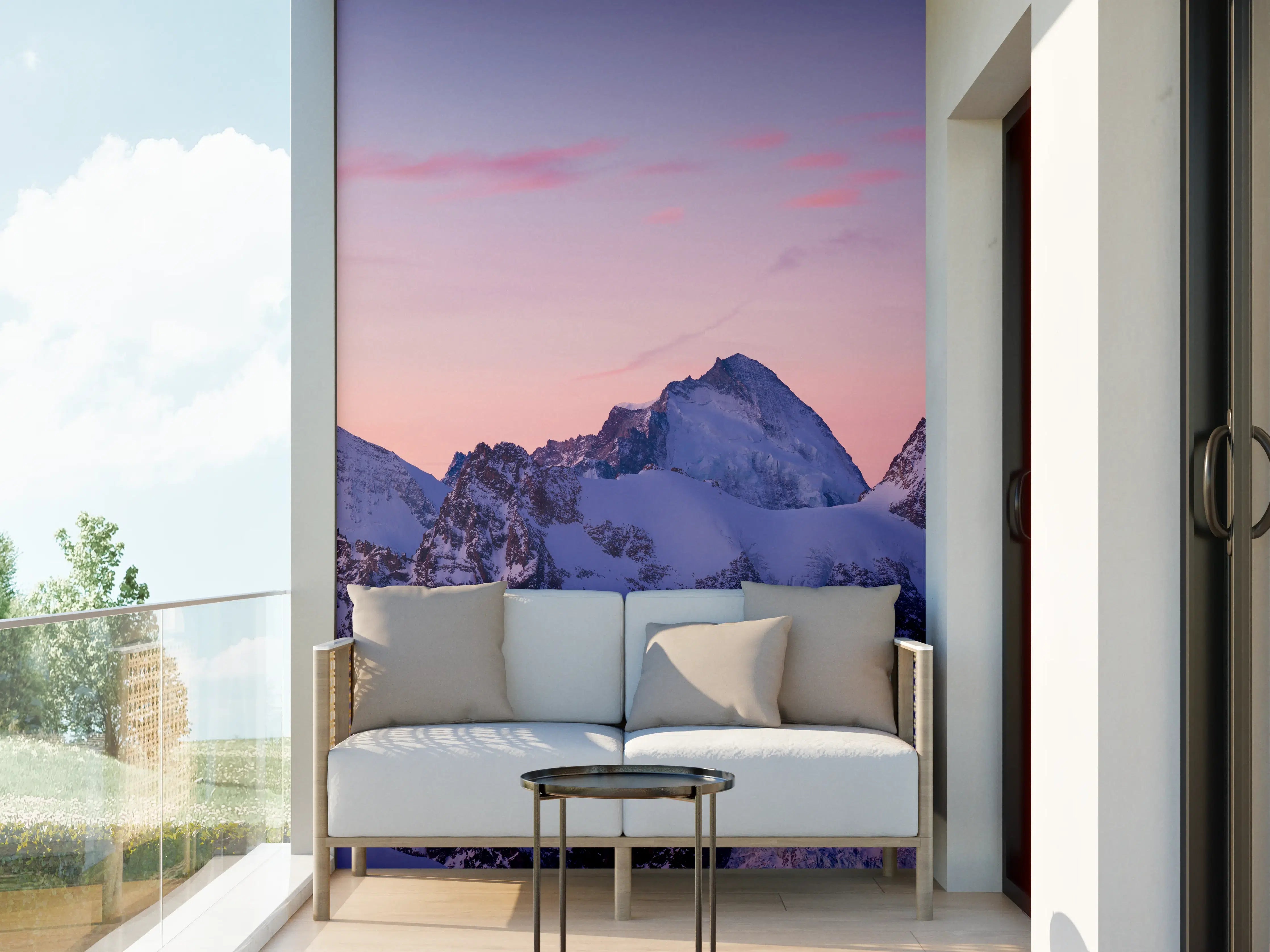 Wandverkleidung außen - Alpenpanorama Sonnenuntergang Weiß-Rosa