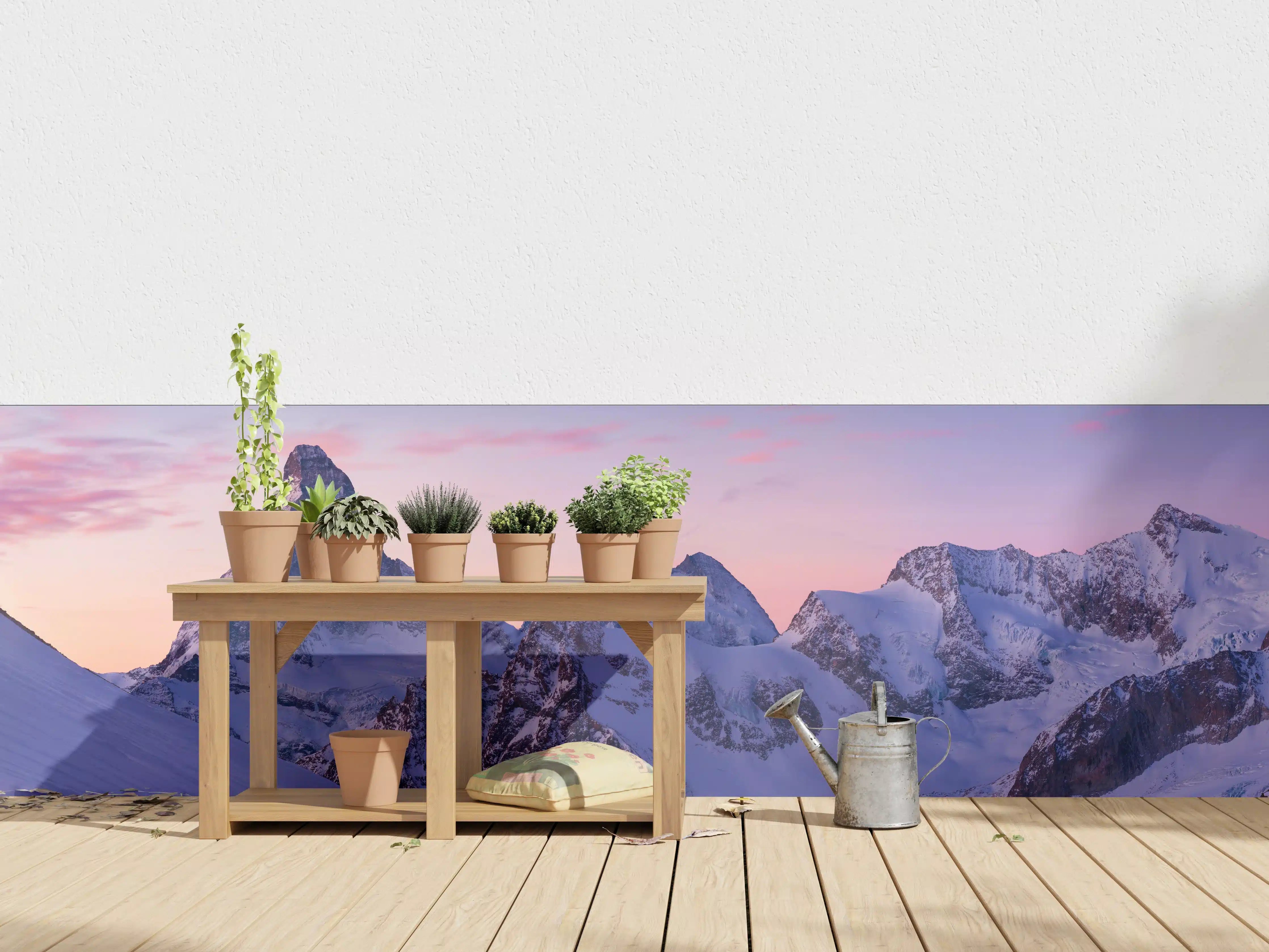 Wandverkleidung außen - Alpenpanorama Sonnenuntergang Weiß-Rosa