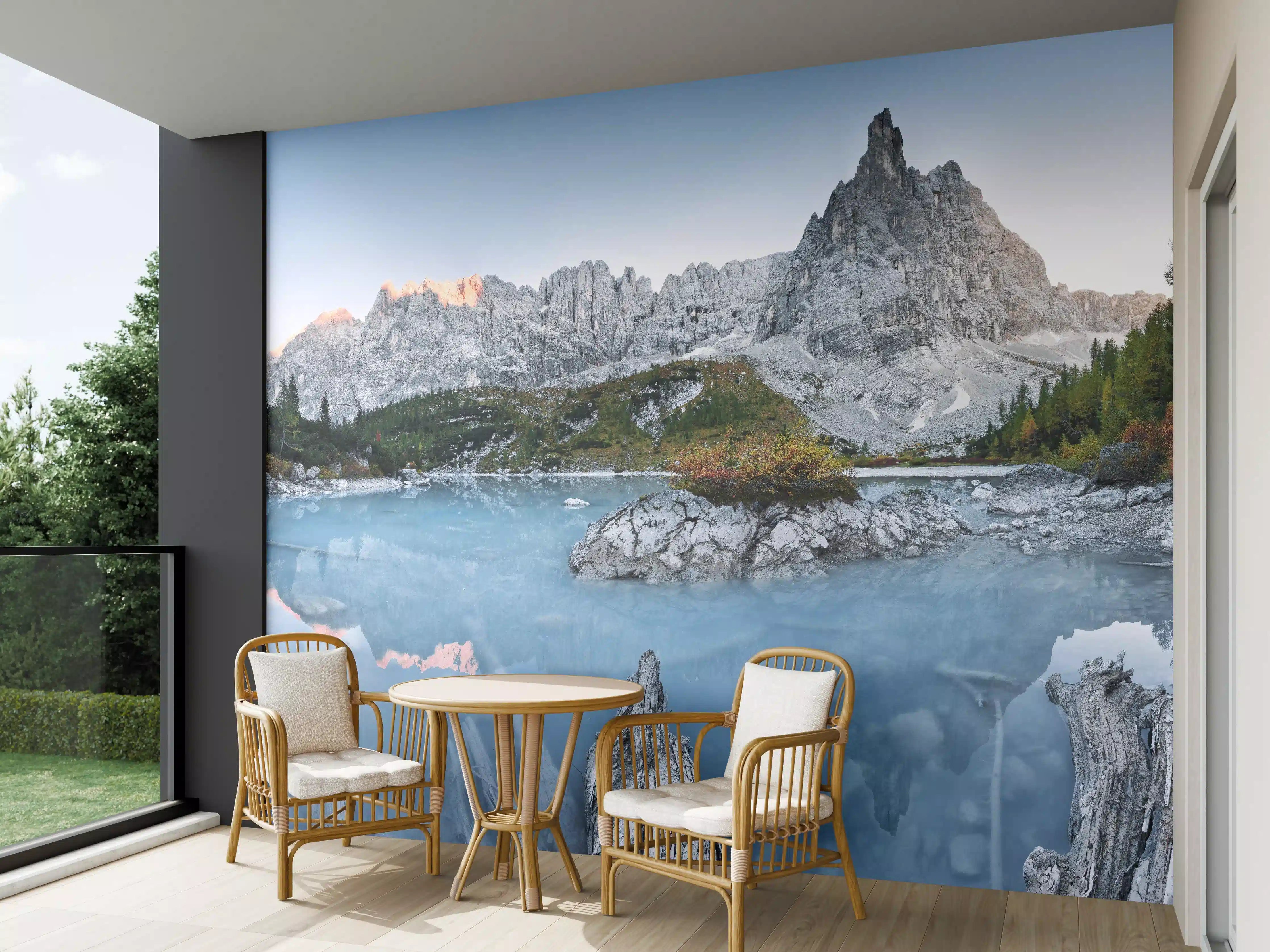Wandverkleidung außen - Alpine Seenlandschaft in Abenddämmerung