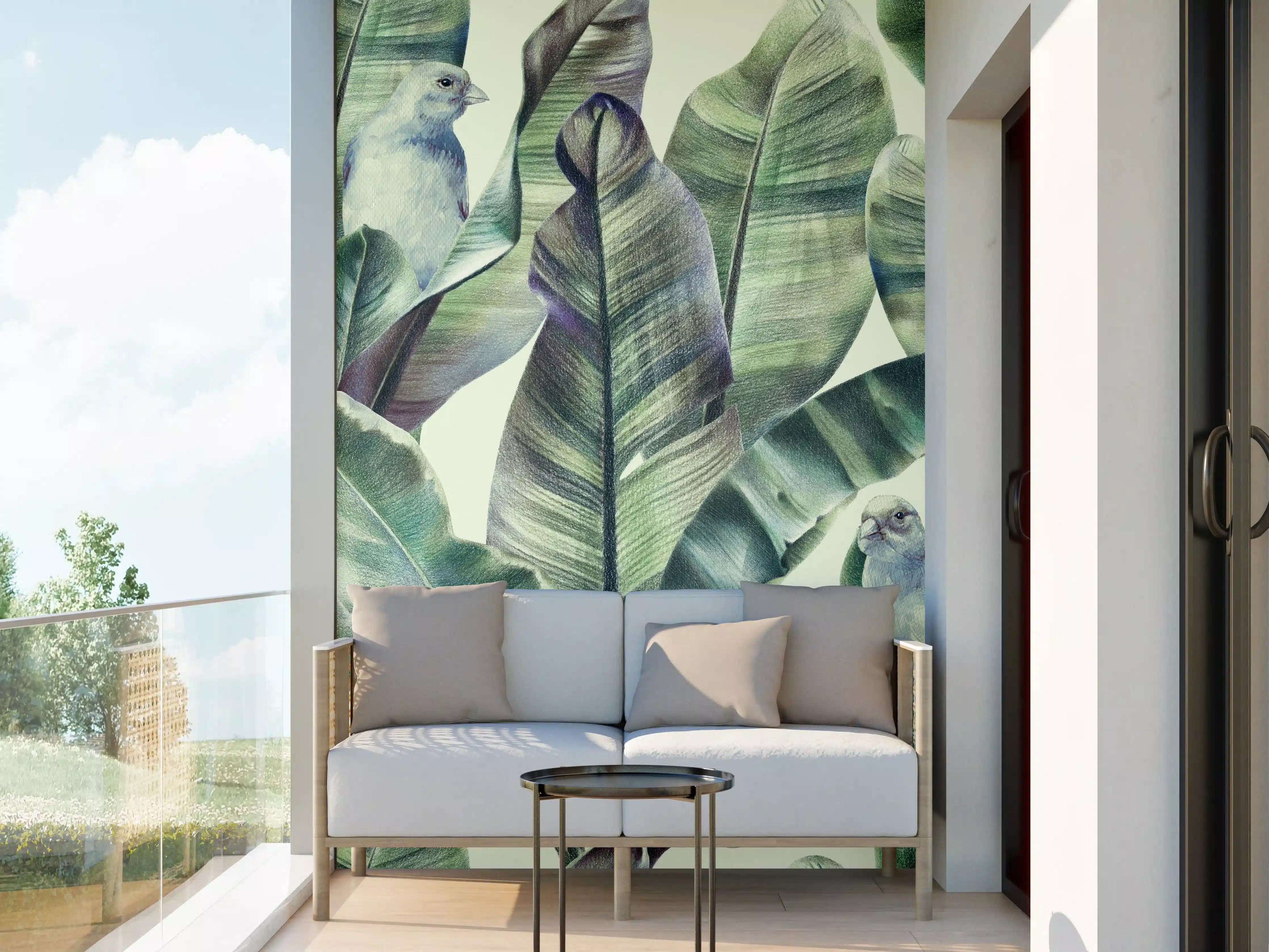 Wandverkleidung außen - Aquarell - exotischen Vögel auf Bananenblättern