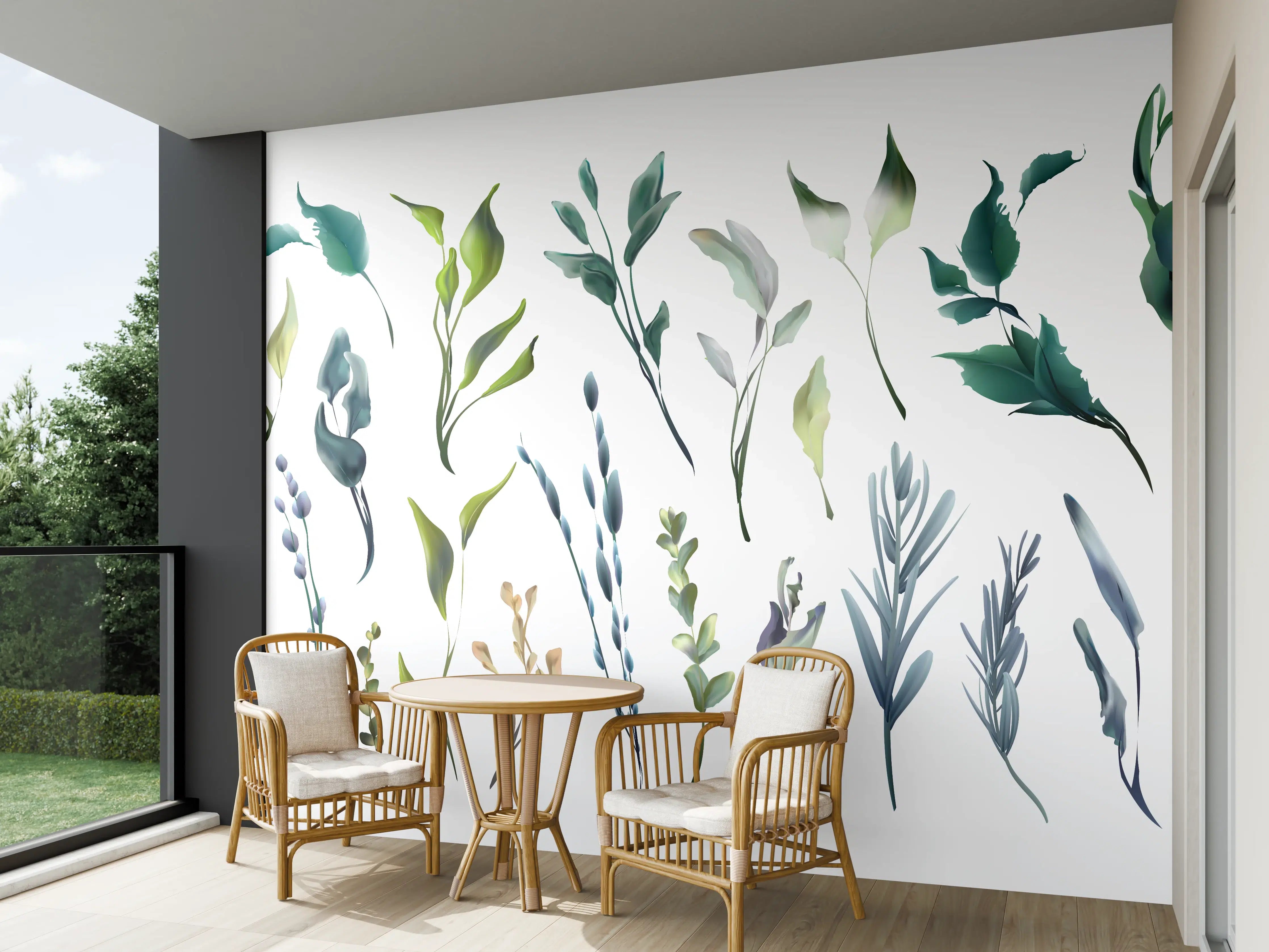 Wandverkleidung außen - Aquarell Blätter Silhouetten Set