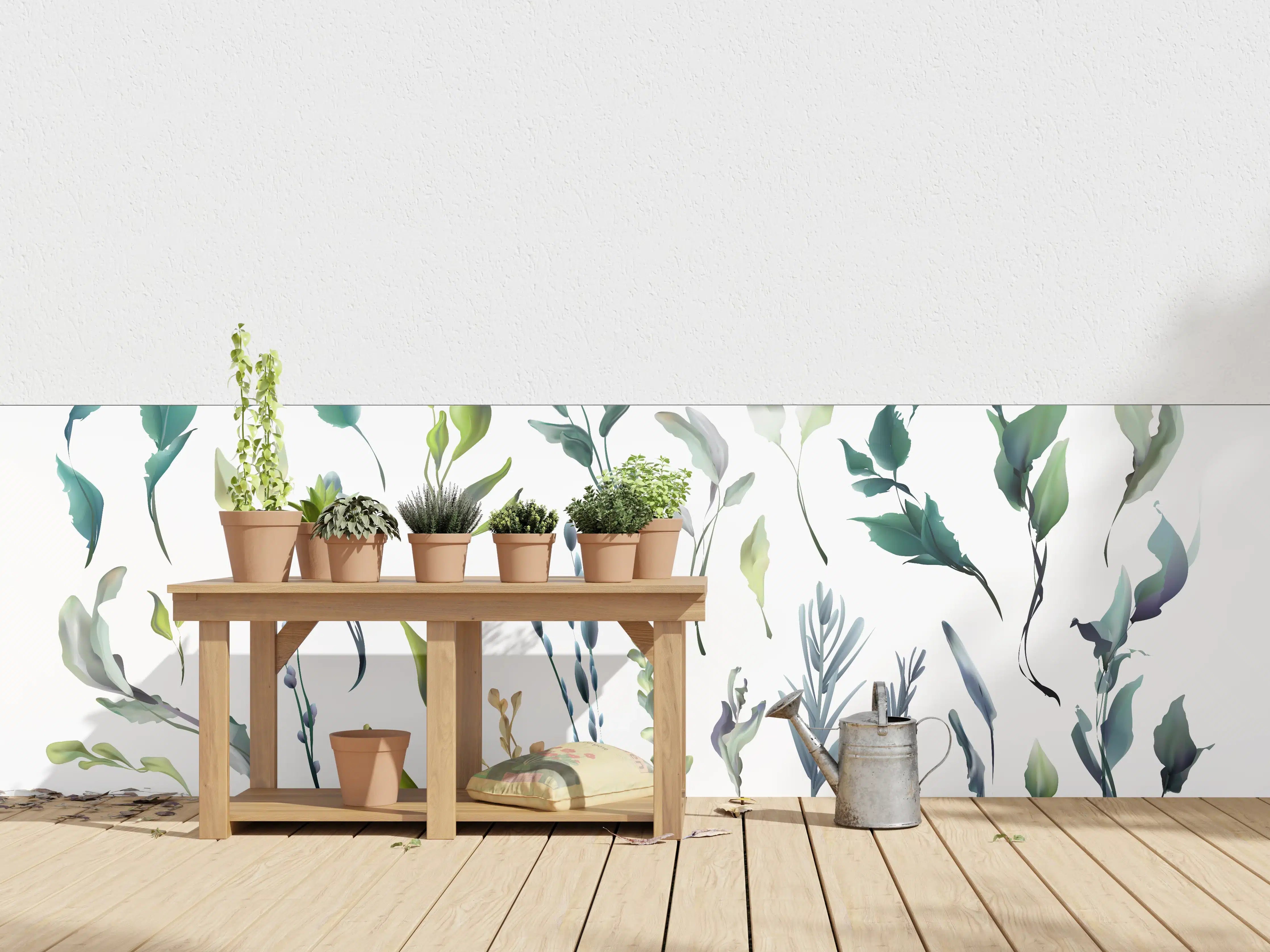 Wandverkleidung außen - Aquarell Blätter Silhouetten Set