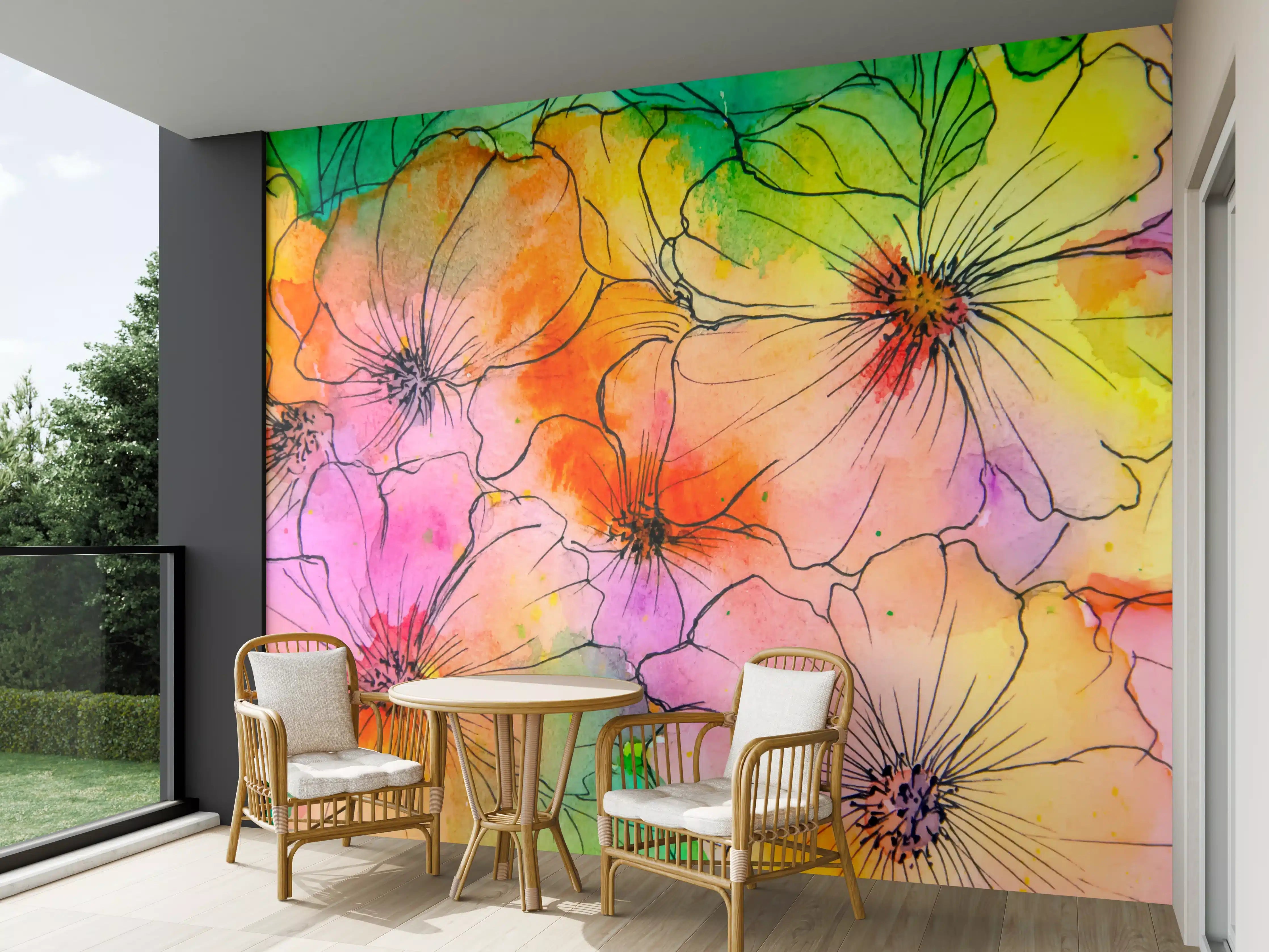 Wandverkleidung außen - Aquarell Blumen Malerei