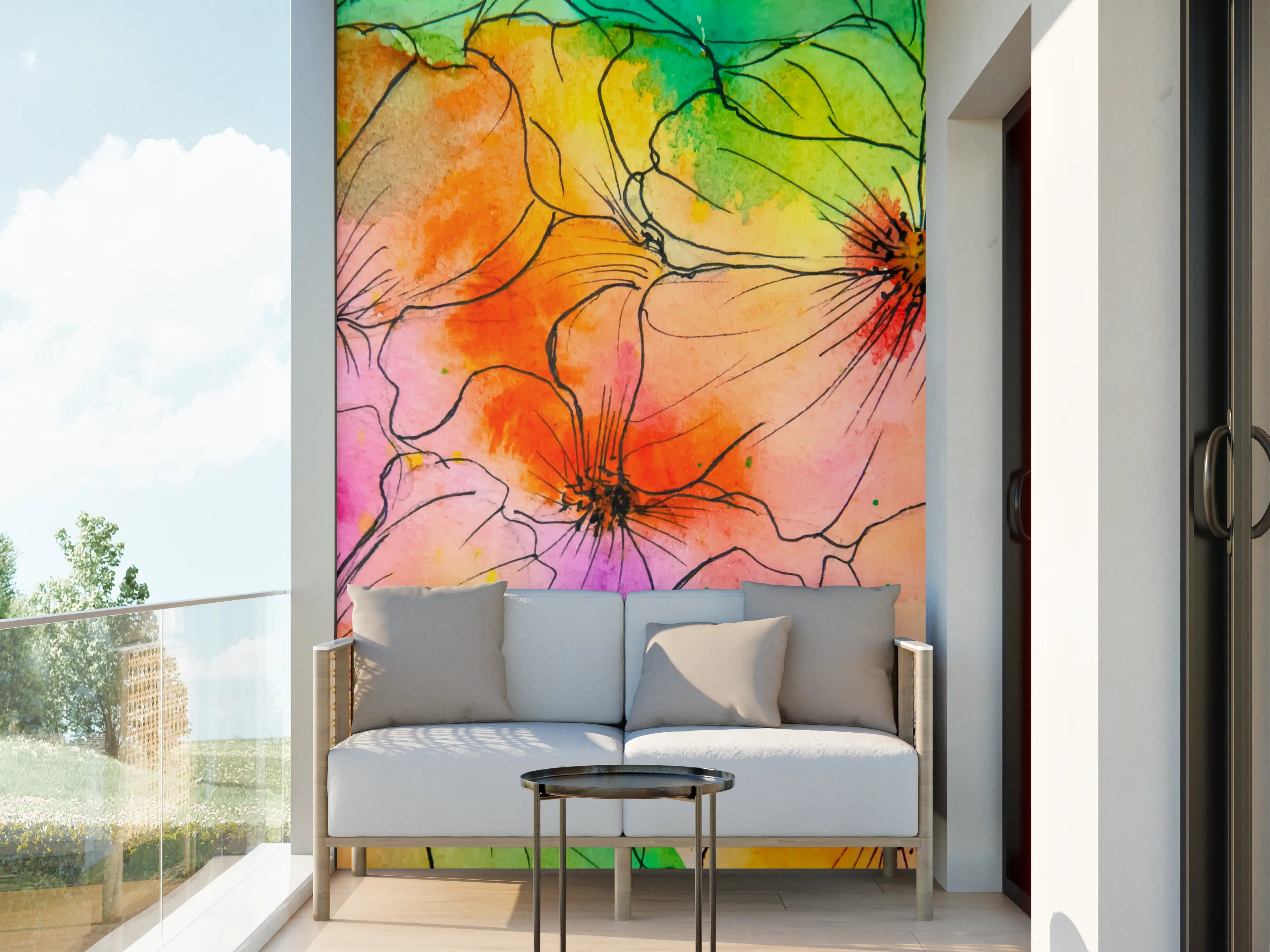 Wandverkleidung außen - Aquarell Blumen Malerei