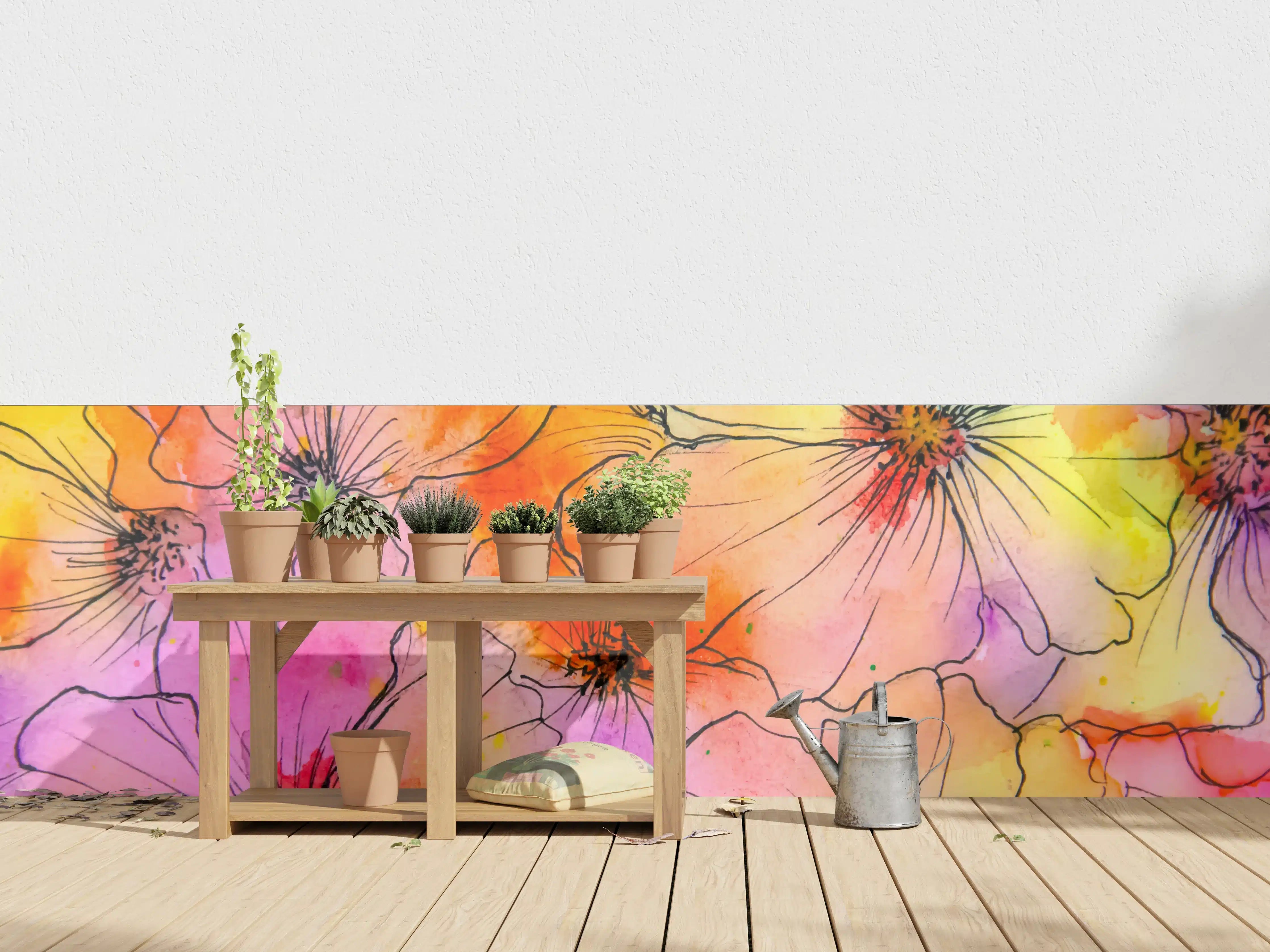 Wandverkleidung außen - Aquarell Blumen Malerei