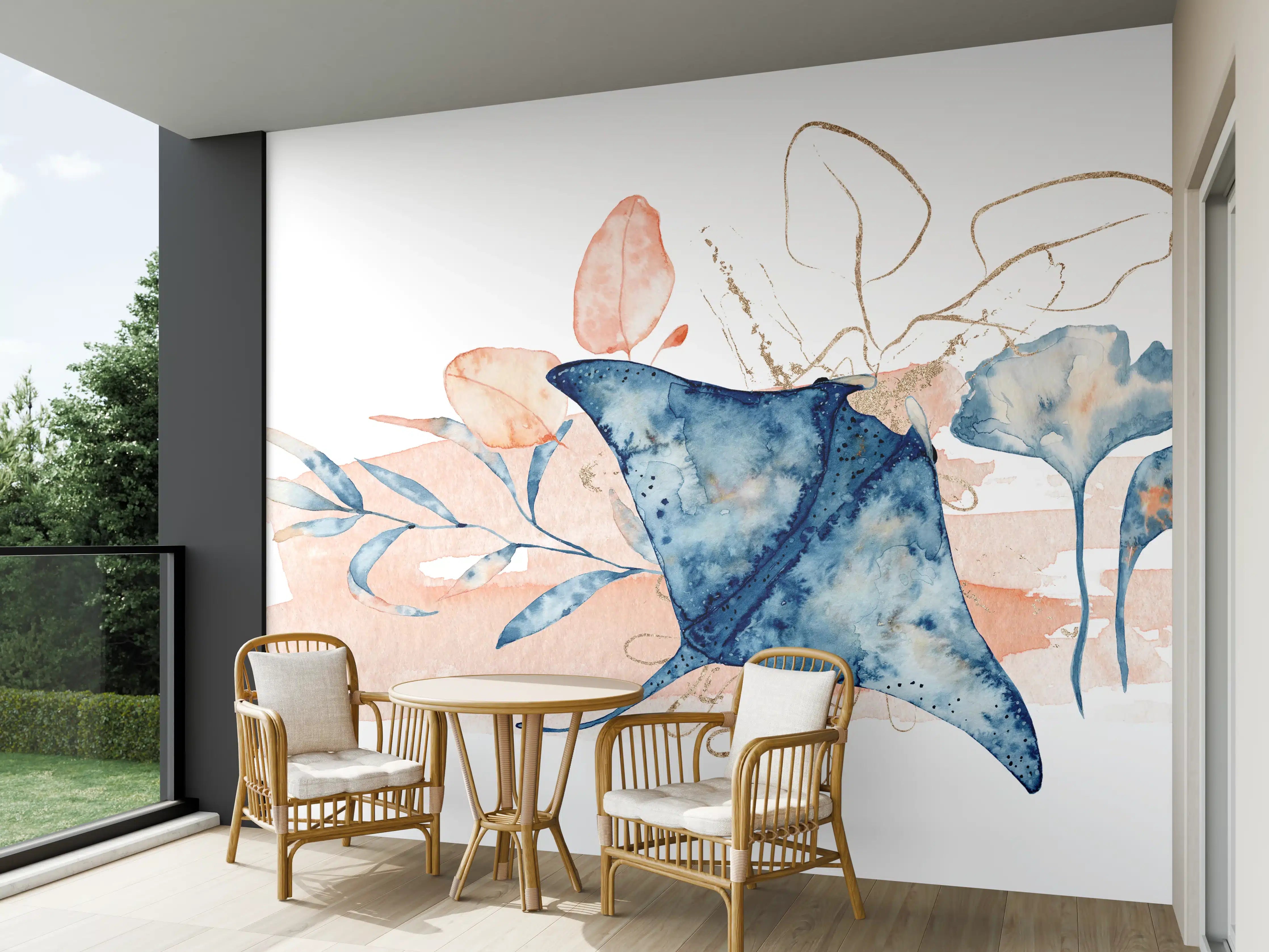 Wandverkleidung außen - Aquarell-Illustration eines Rochenfisches
