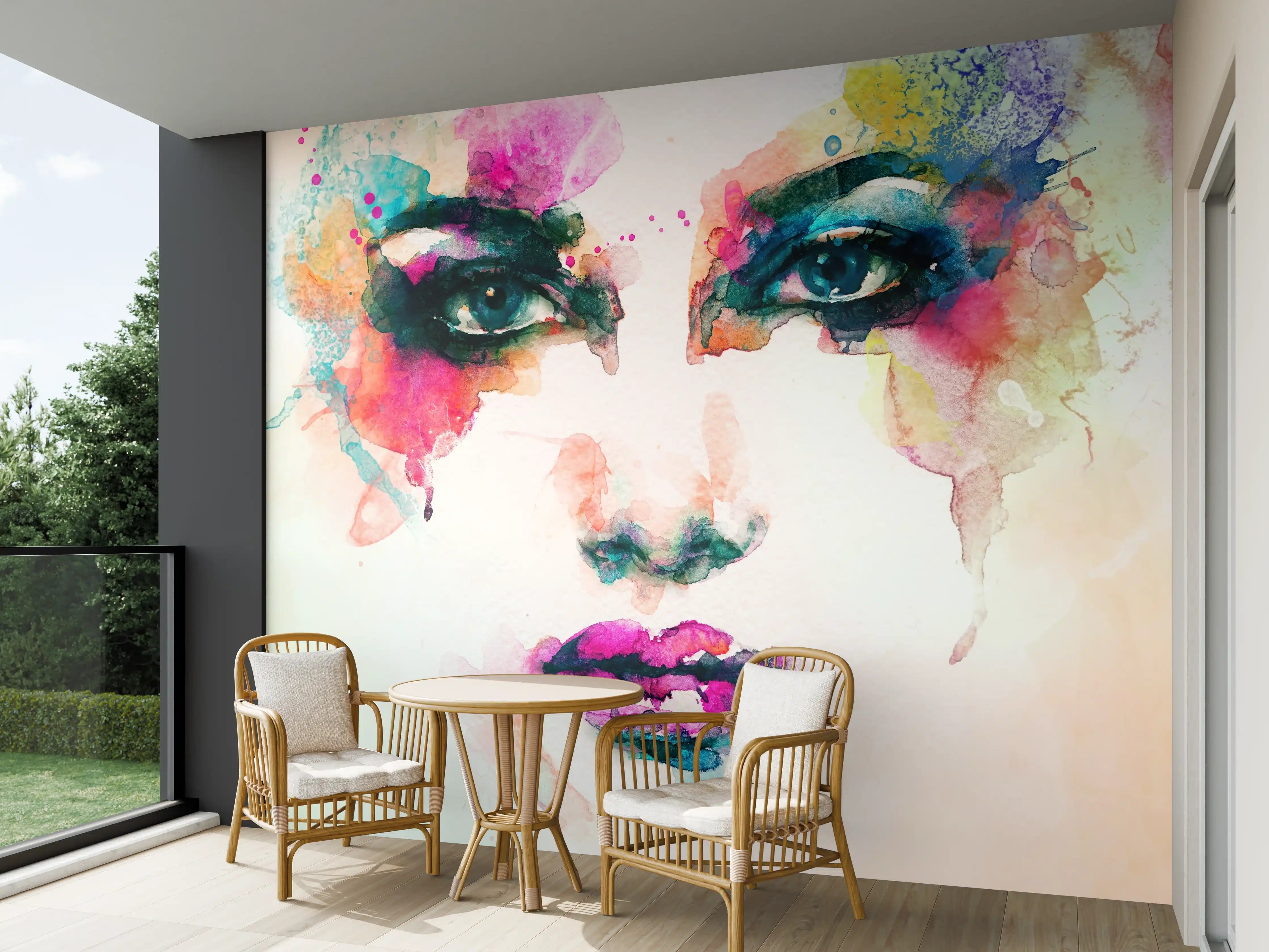 Wandverkleidung außen - Aquarell Kunst Frau Gesicht