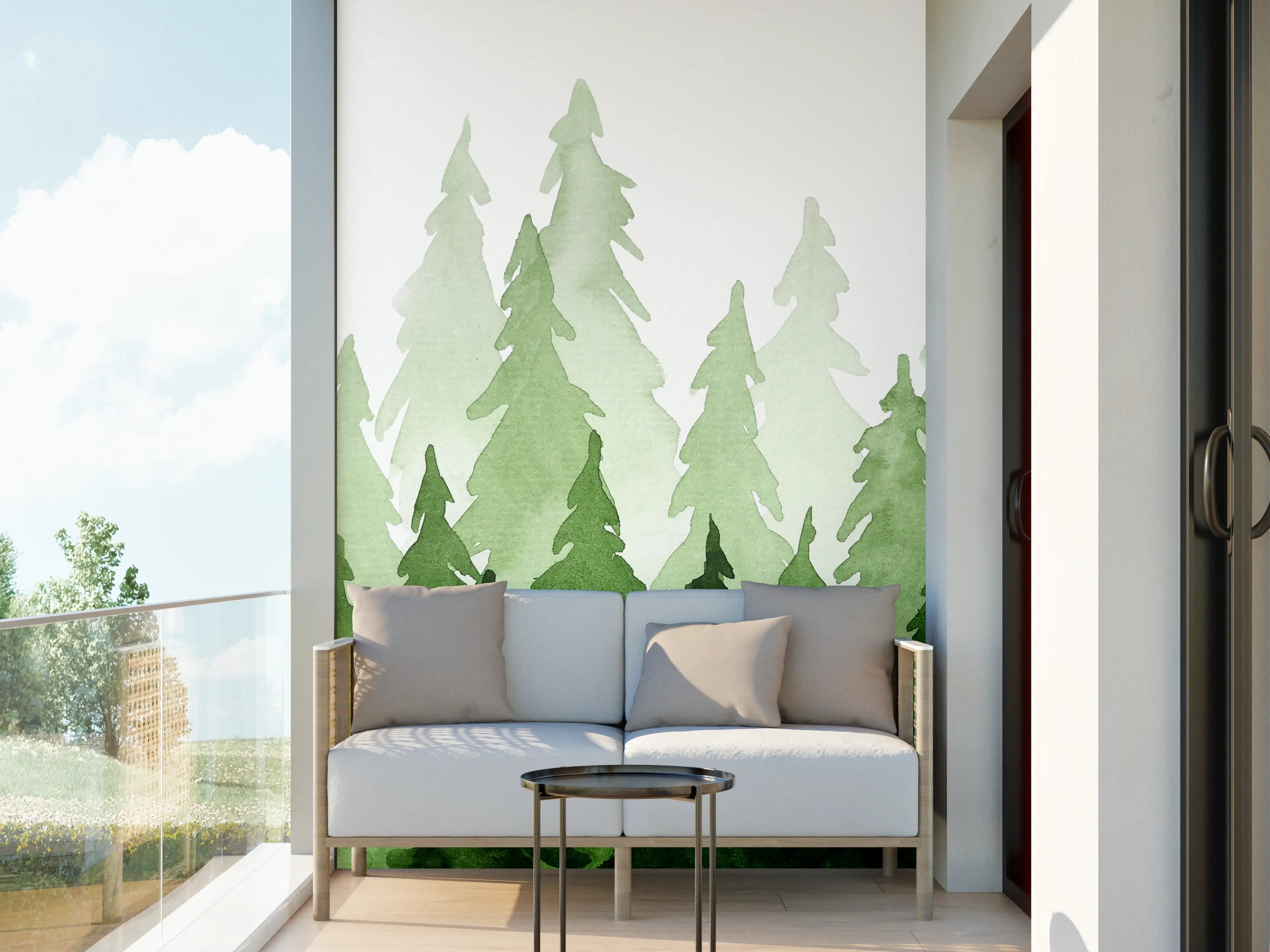 Wandverkleidung außen - Aquarell von grünen Tannenbäumen
